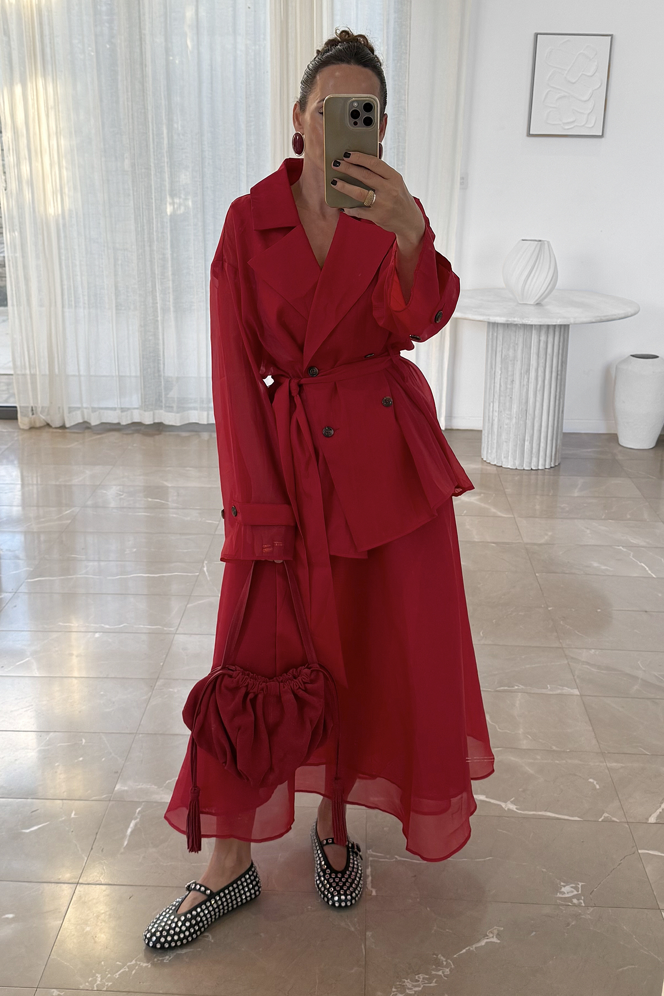 Pelin x NA-KD Blusa de gasa con detalle de cinturón - Blusas - Red - EU 32 - NA-KD / NAKD