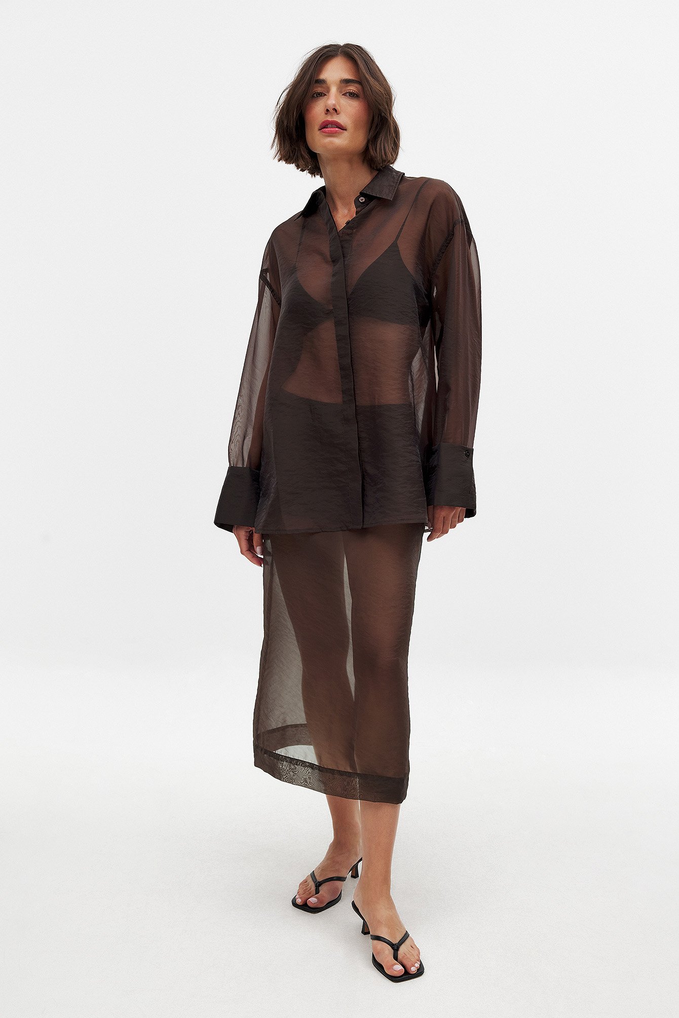 NA-KD Jupe en organza - Jupes mi-longues - Brun - EU 32 - NA-KD / NAKD