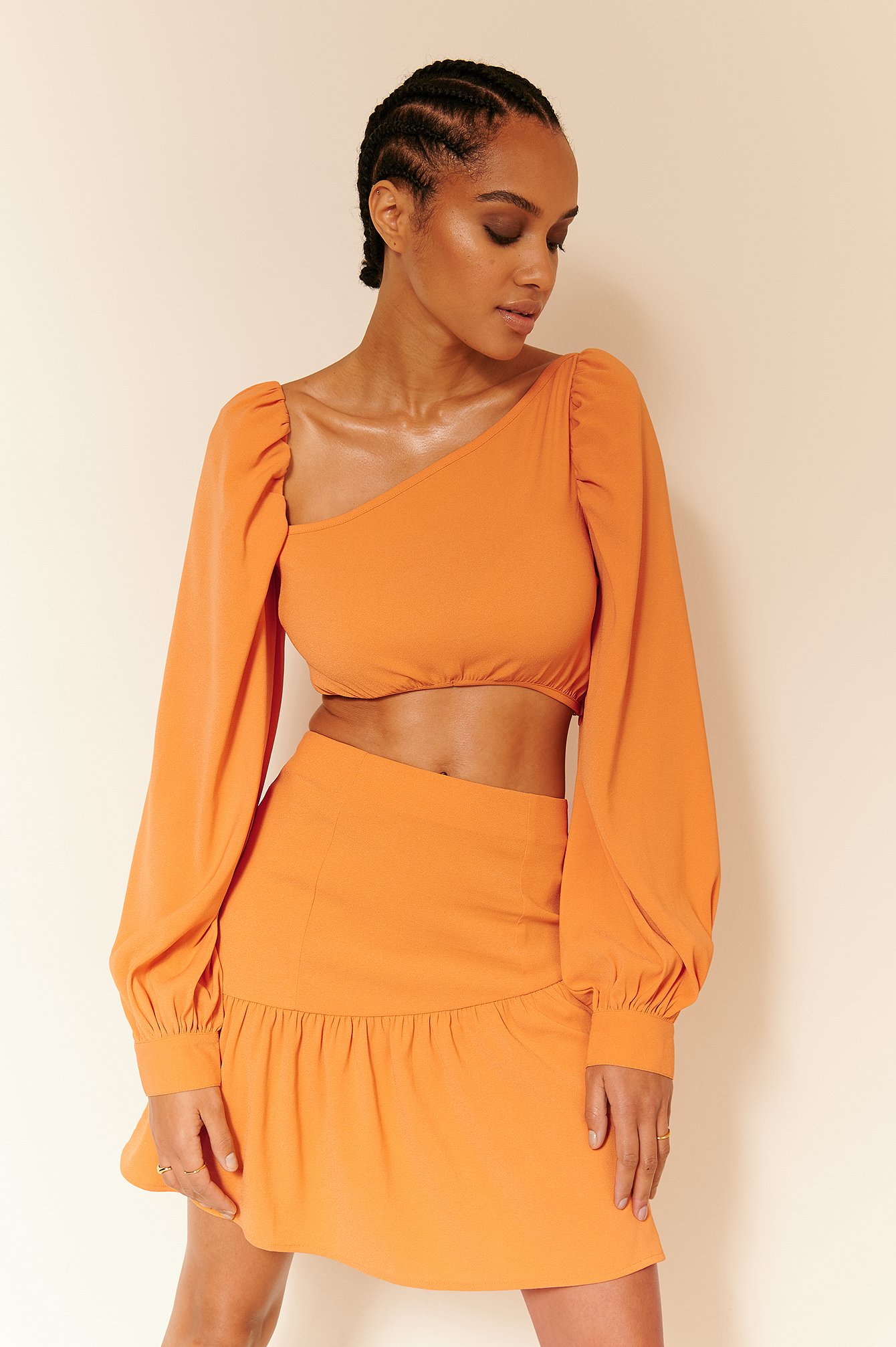 Terracotta Cropped Balloon Sleeve Top