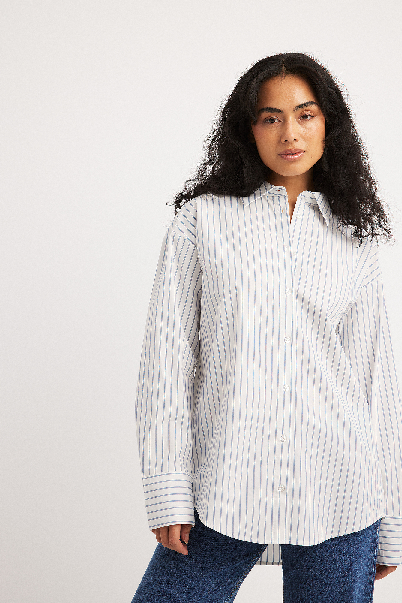 Oversized Long Sleeve Cotton Shirt Stripe | NA-KD