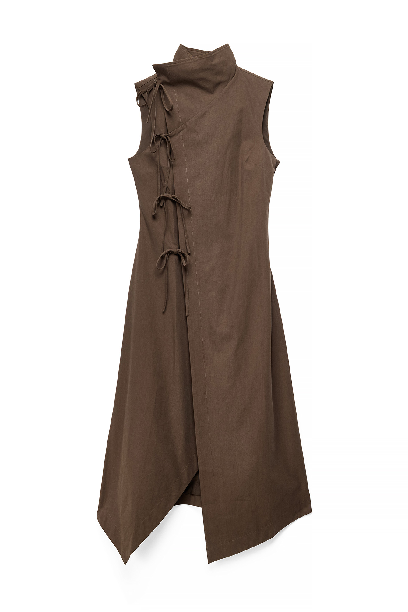 Brown Overlap Tie Detail Midi Dress