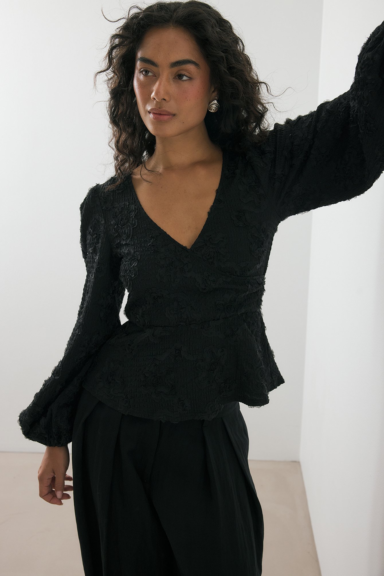 Overlap wide sleeve blouse
