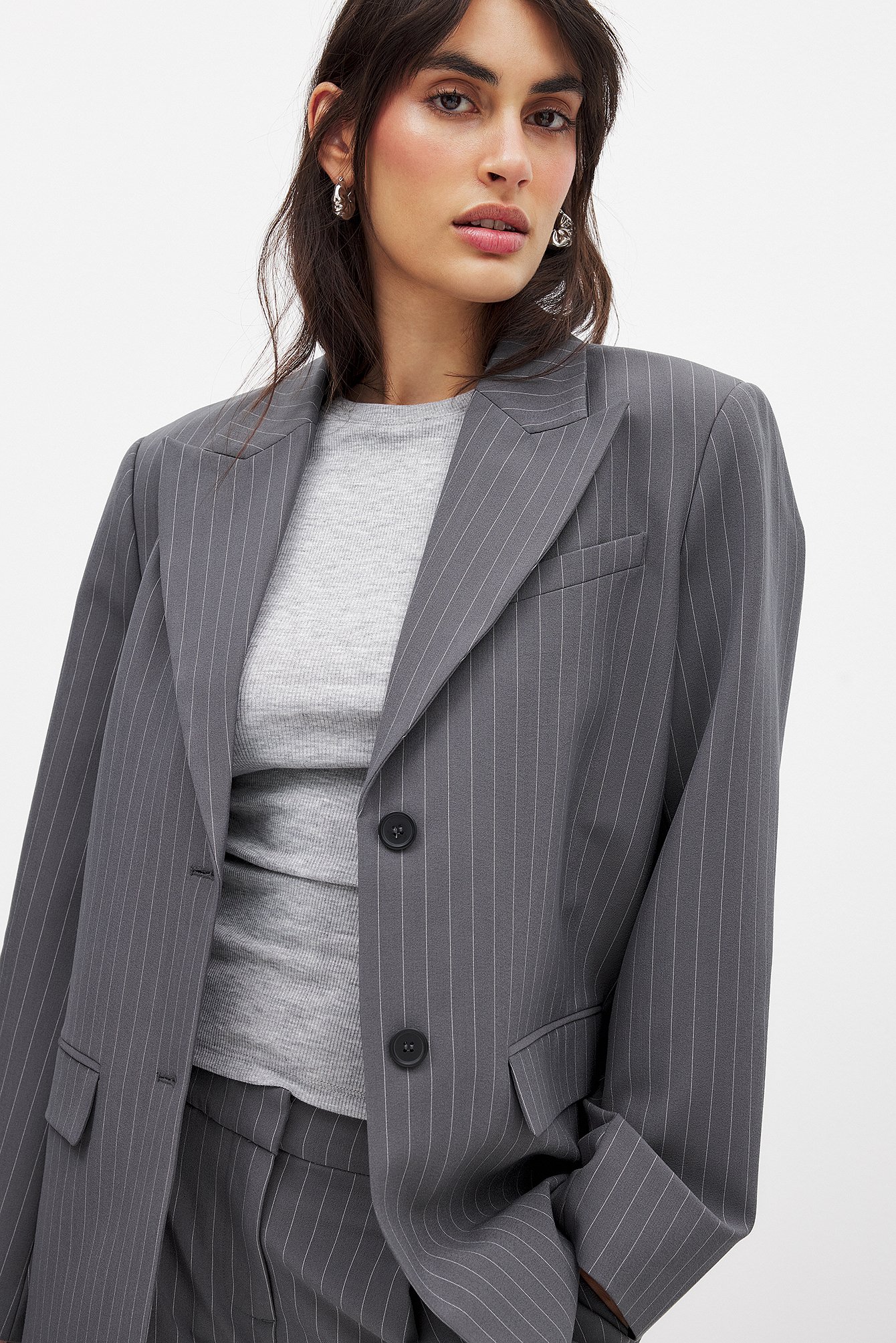 NA-KD Oversized Blazer - Tailored Blazers - Grey,Stripe - EU 36 - NA-KD / NAKD