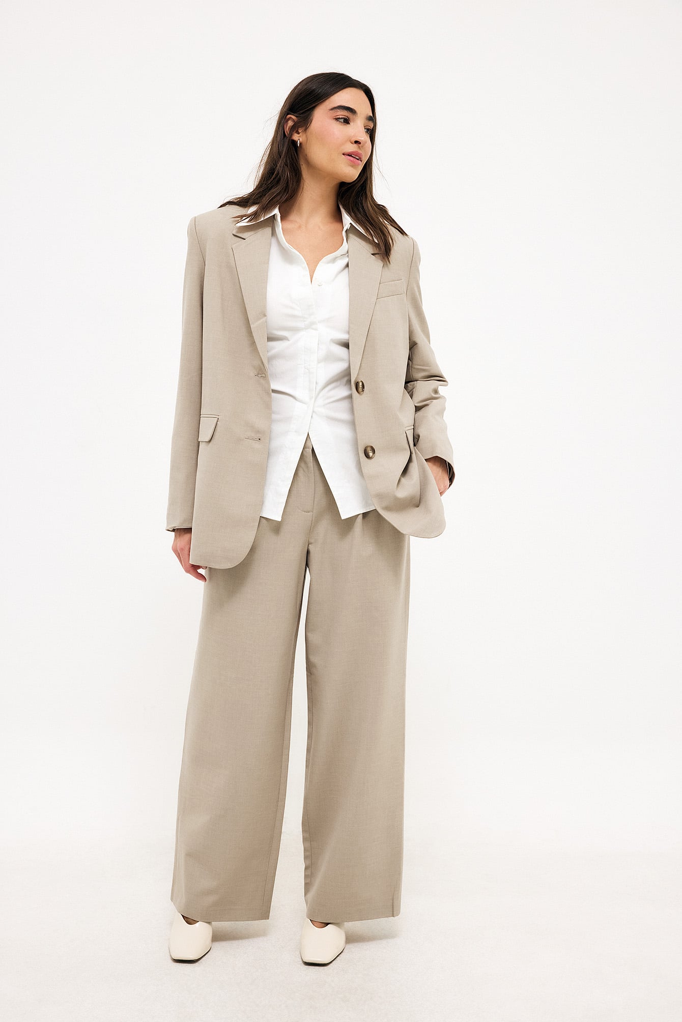 beige dress pants women Feeling Your Best Belted Cream Wide Leg 35.5 High Azazie Women's Ivory Refined Weave