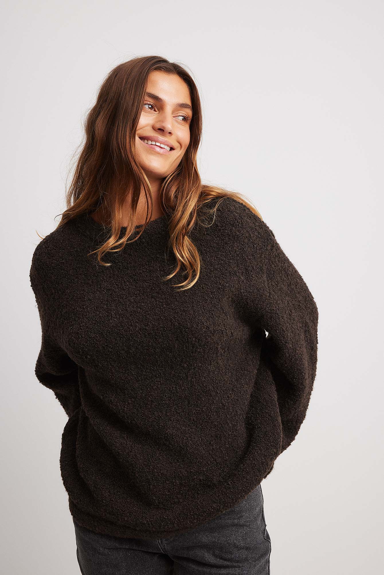 Solid Rib-knit Oversized Boatneck Sweater