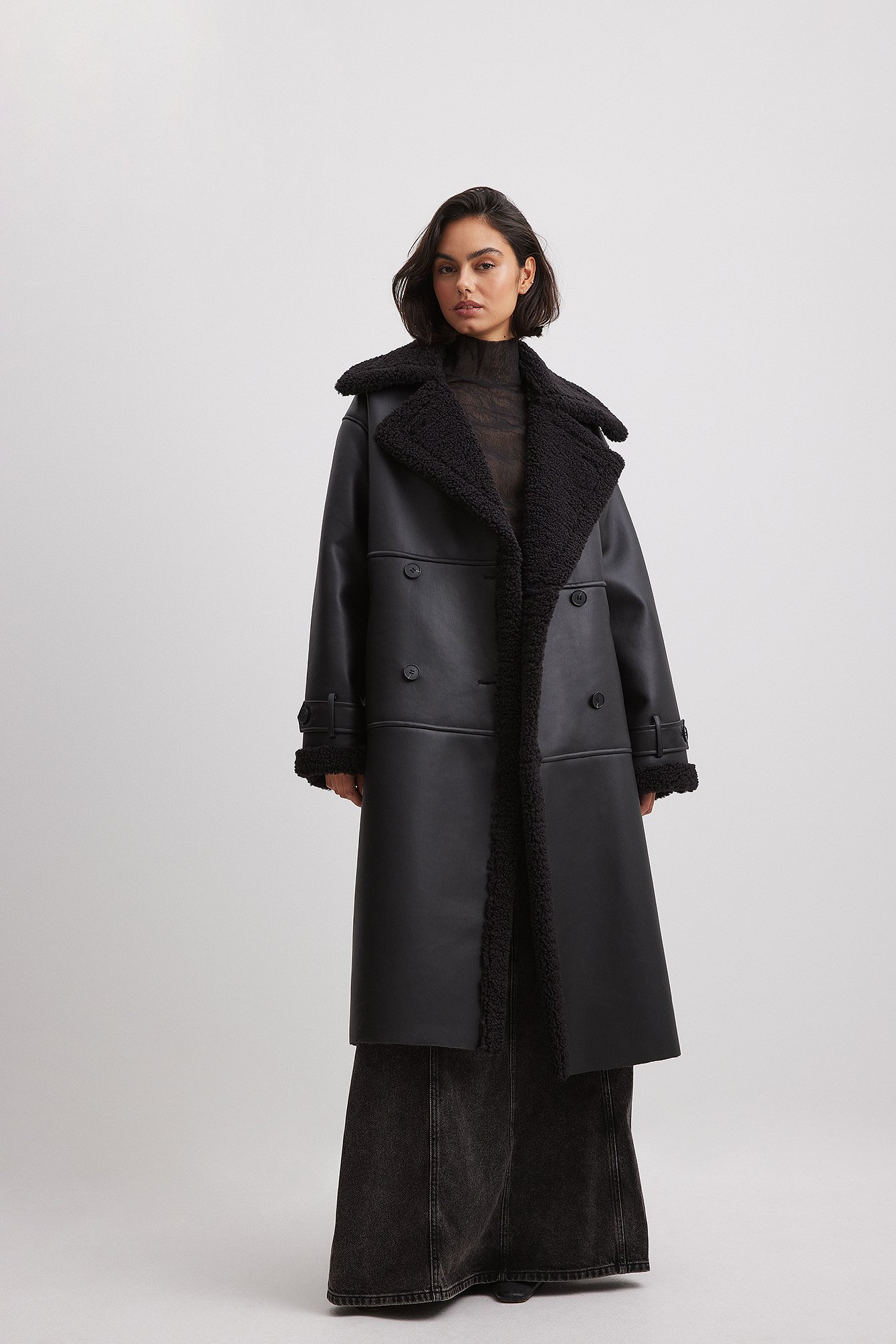 na-kd oversized bonded coat - black