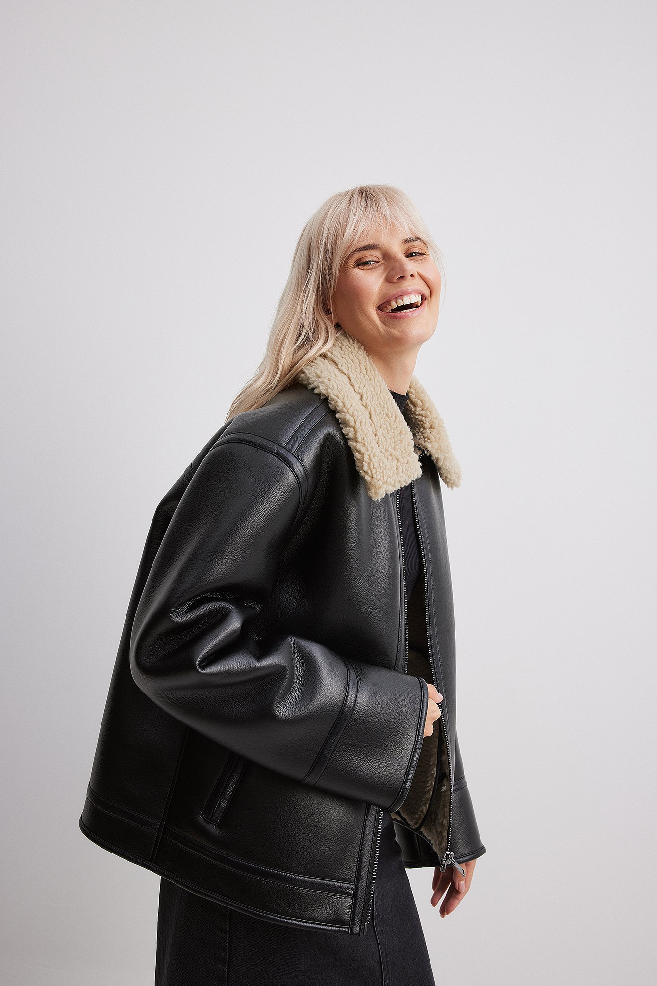 Na Kd Oversize Lederjacke Leather Jacket Na Kd Teddy Biker Jacke