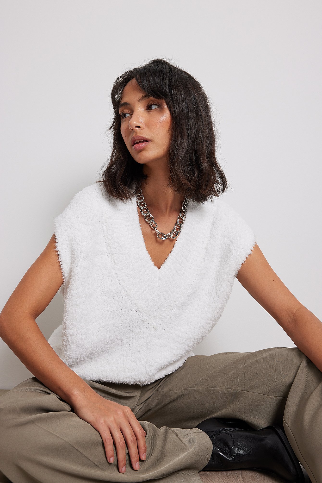 NA-KD Trend Oversized Boxy Knitted Vest - Offwhite