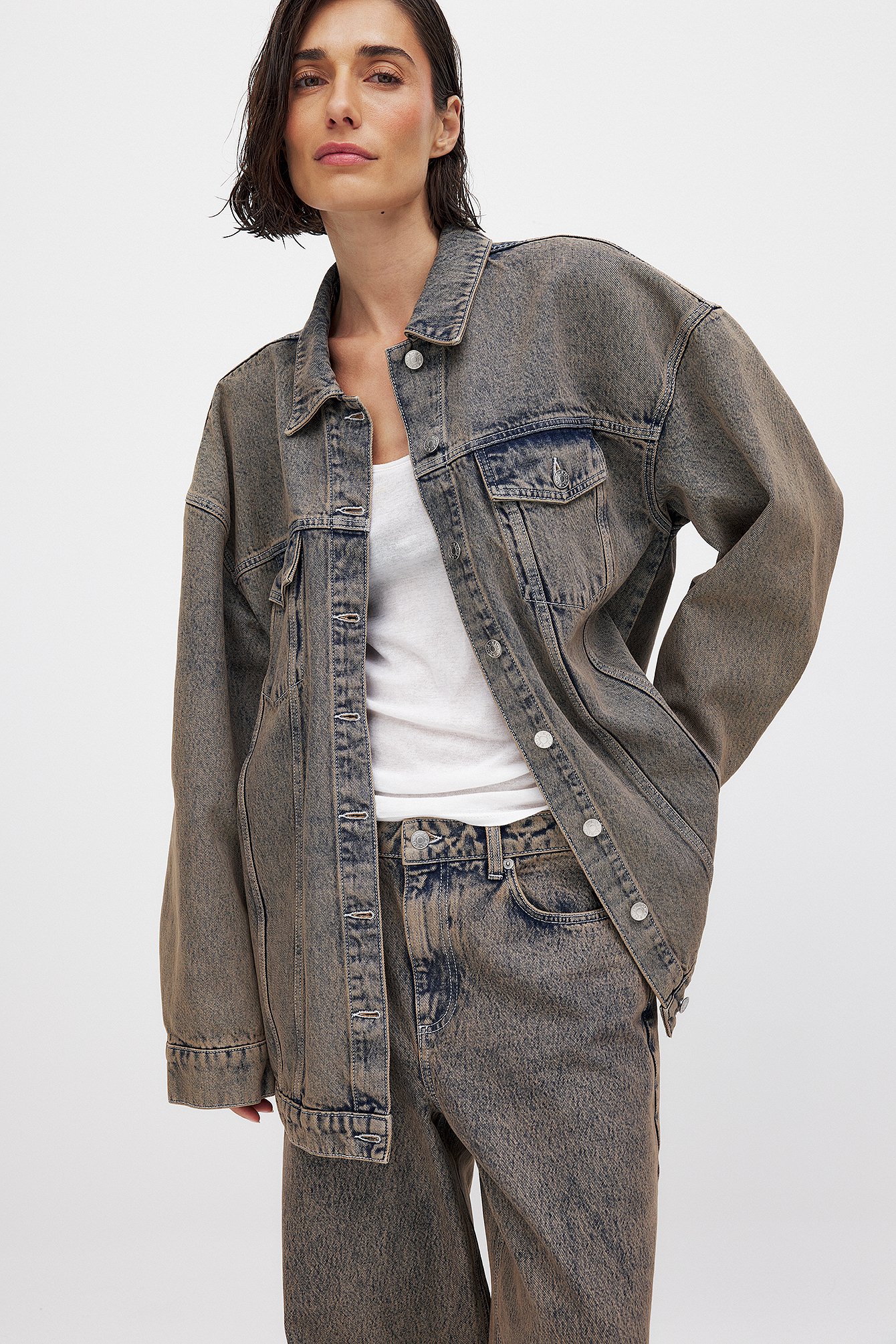 NA-KD Oversized Denim Jacket - Denim Shirts - Beige - EU 32 - NA-KD / NAKD