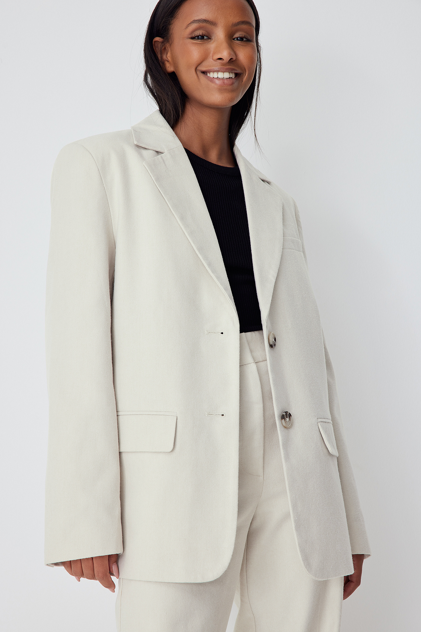 Oversized Flannel Blazer Offwhite | na 