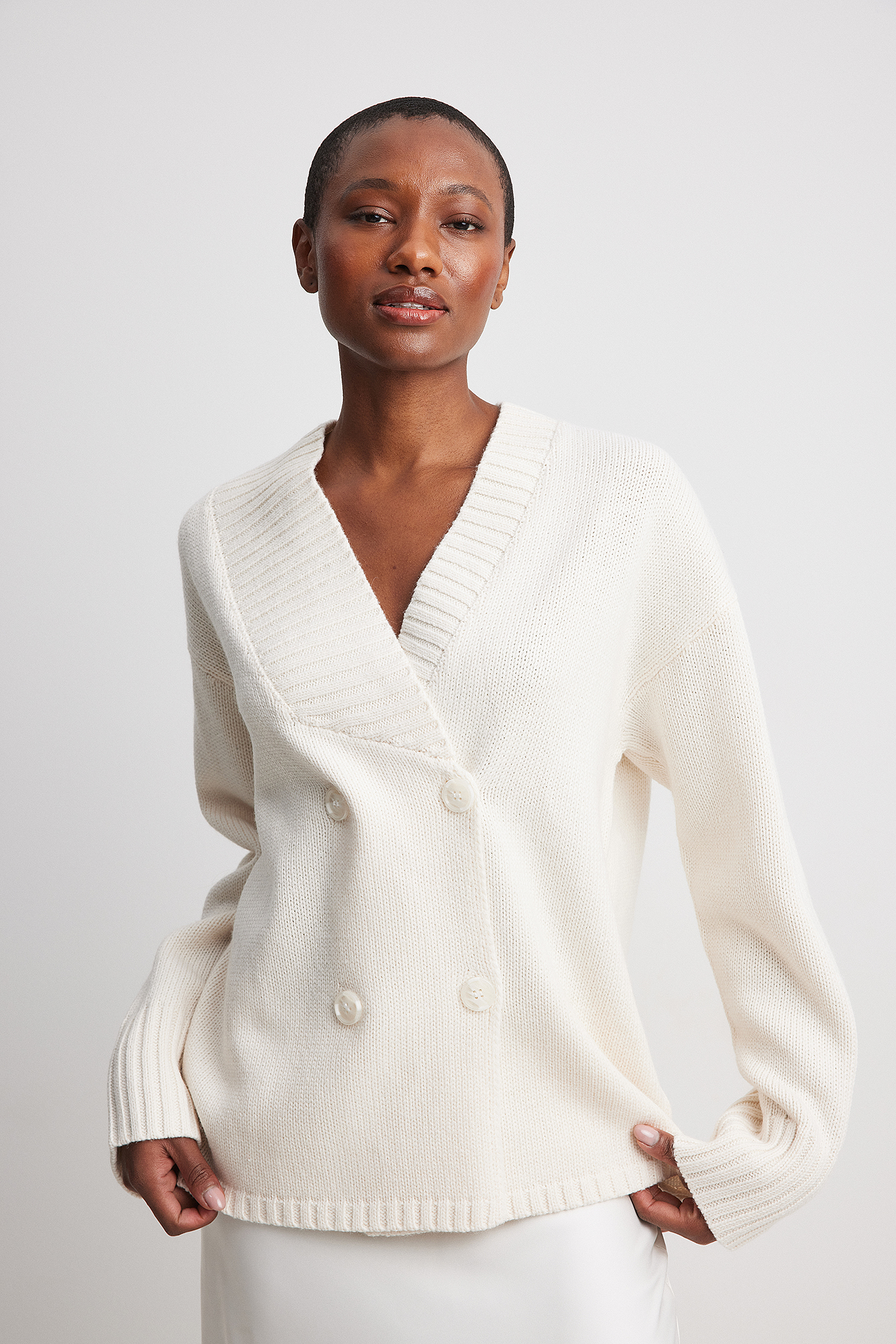 Oversized Heavy Knit Cardigan Offwhite NAKD