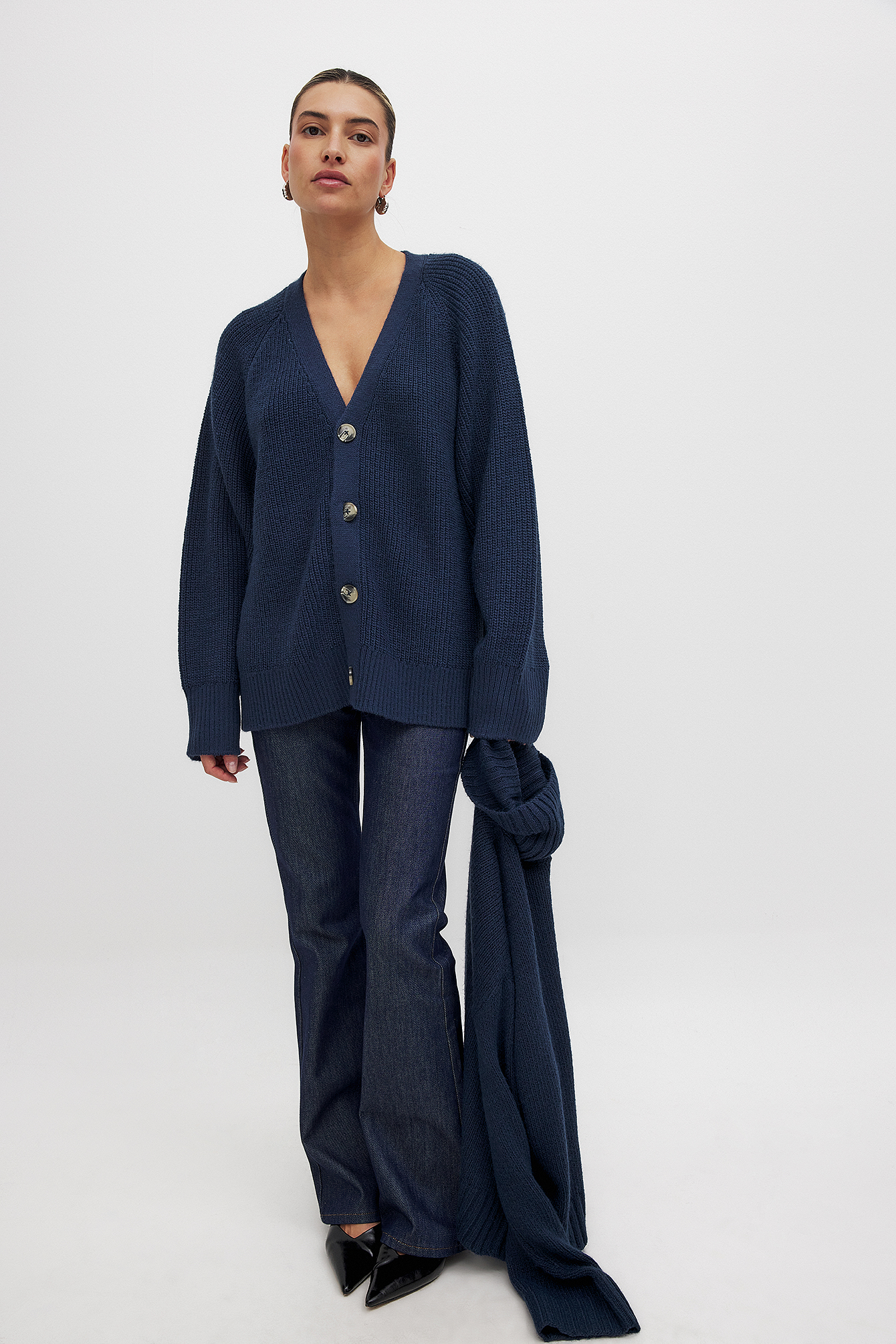 Oversized Knitted Cardigan Navy NA-KD - Main Image