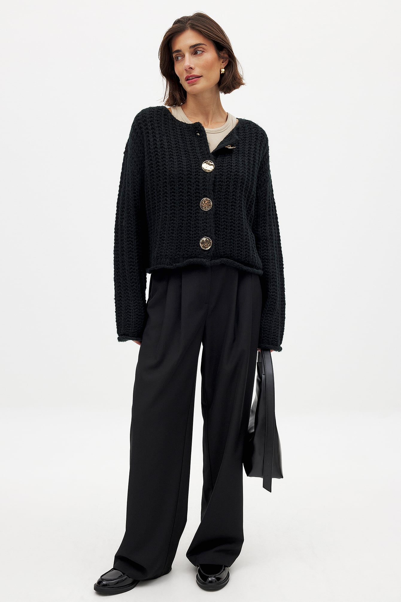 NA-KD Oversized Knitted Cardigan - Cardigans - Black - S (EU 34-36) - NA-KD / NAKD