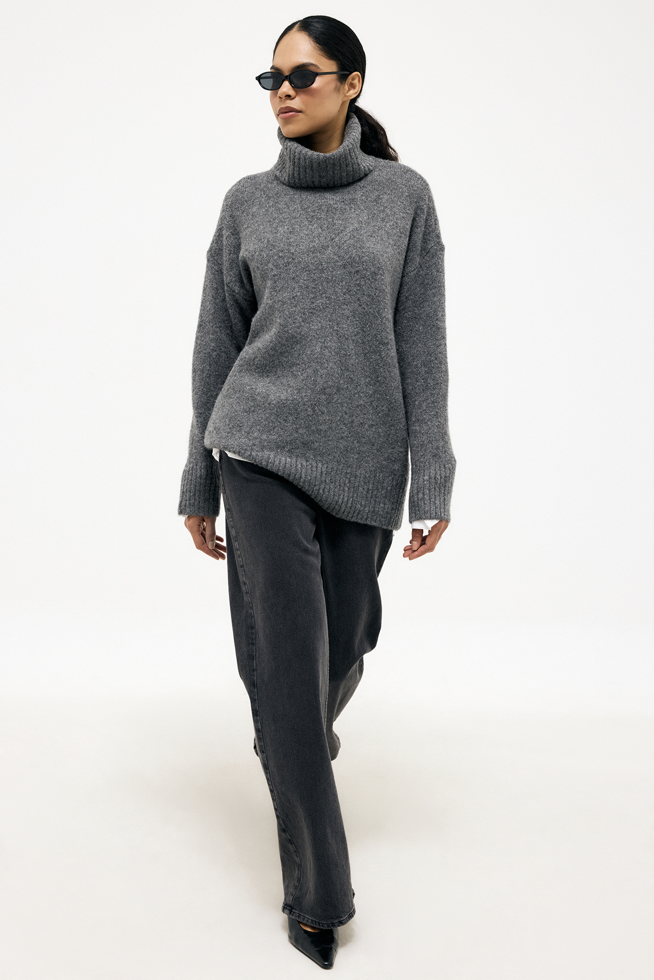 Oversized Knitted Turtle Neck Sweater Grey | NA-KD