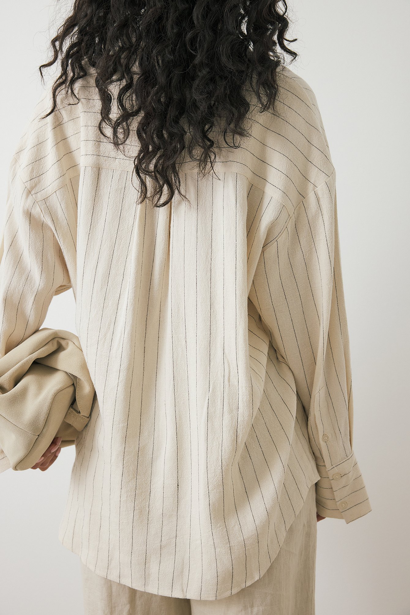 NA-KD Oversized Linen Blend Shirt - Summer Clothing - Beige,Stripe - EU 38 - NA-KD / NAKD