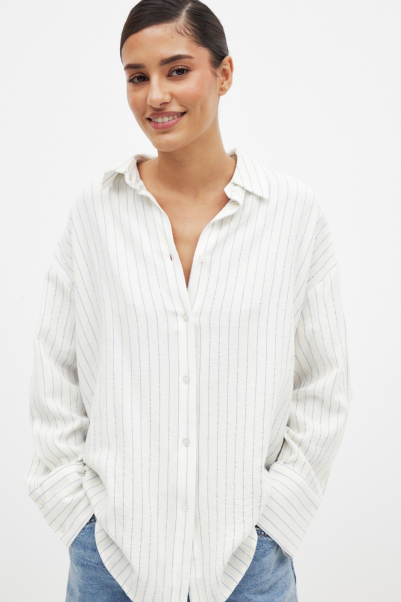 NA-KD - Oversized skjorte i linblanding - Sommerklær - Stripe - EU 34 - NA-KD / NAKD