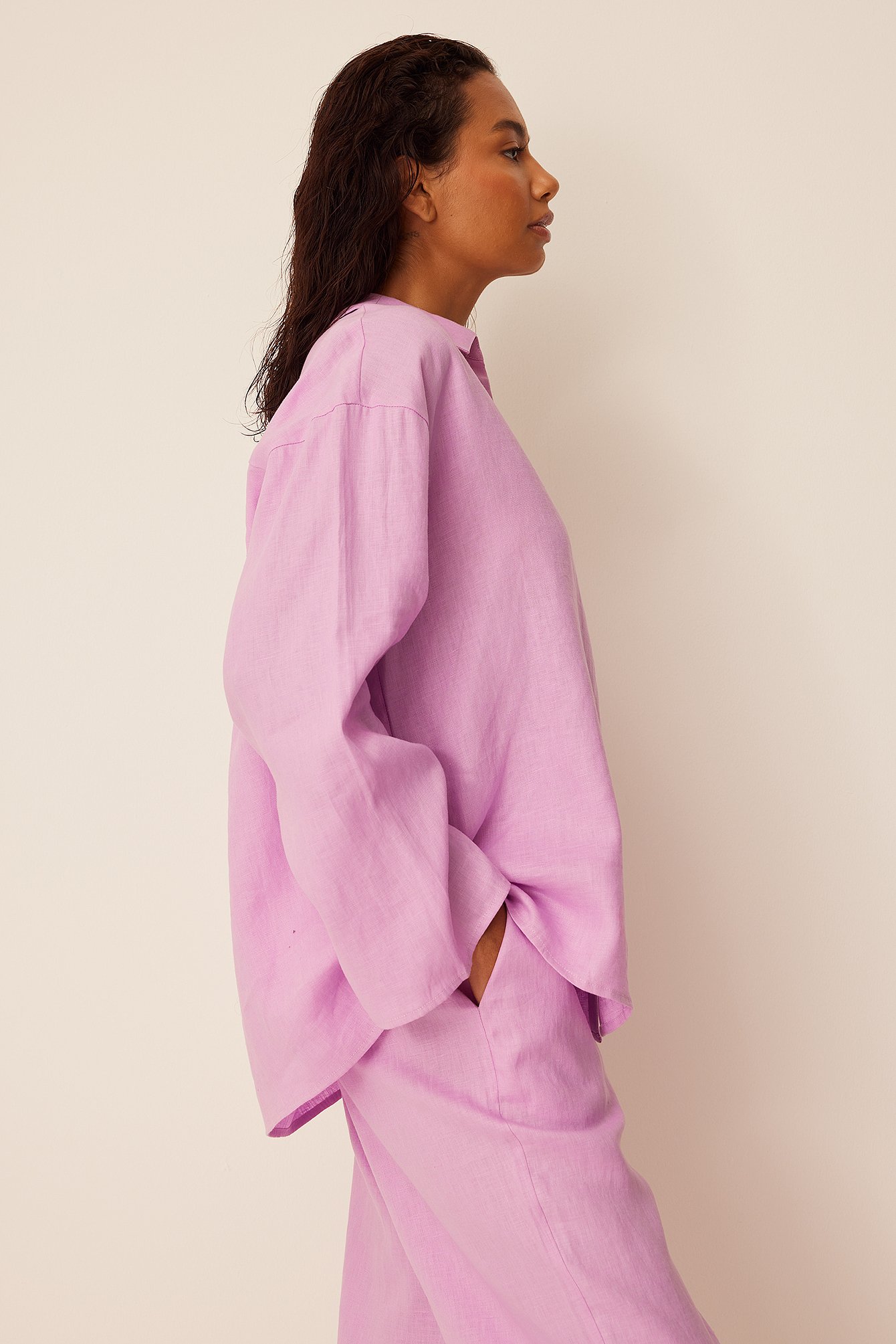 dubbellaag bijstand Garderobe Oversized linnen overhemd Roze | NA-KD