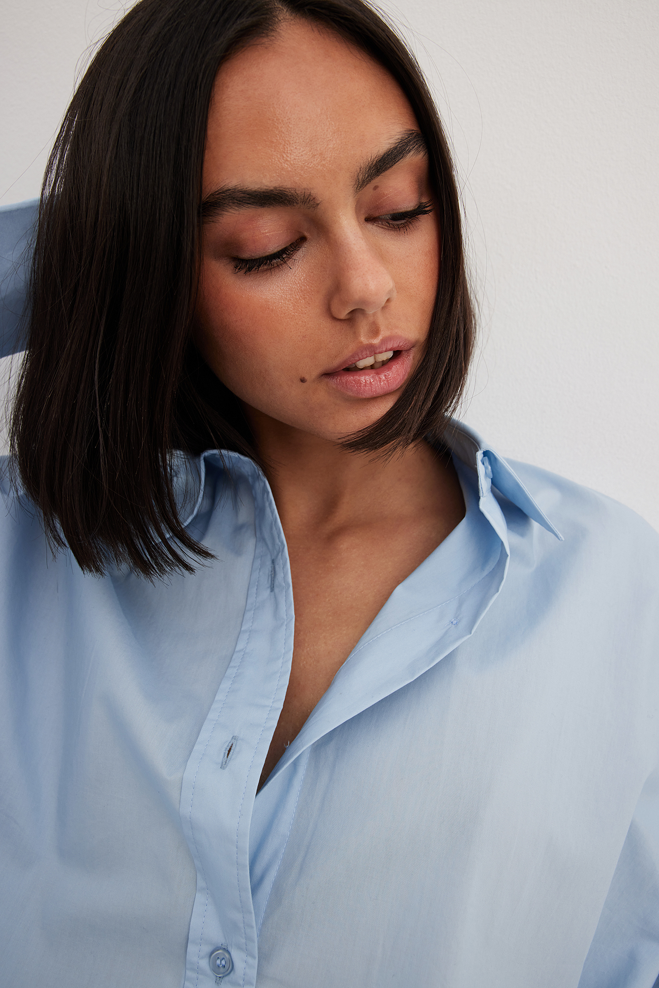 Oversized Long Sleeve Cotton Shirt Blue NAKD