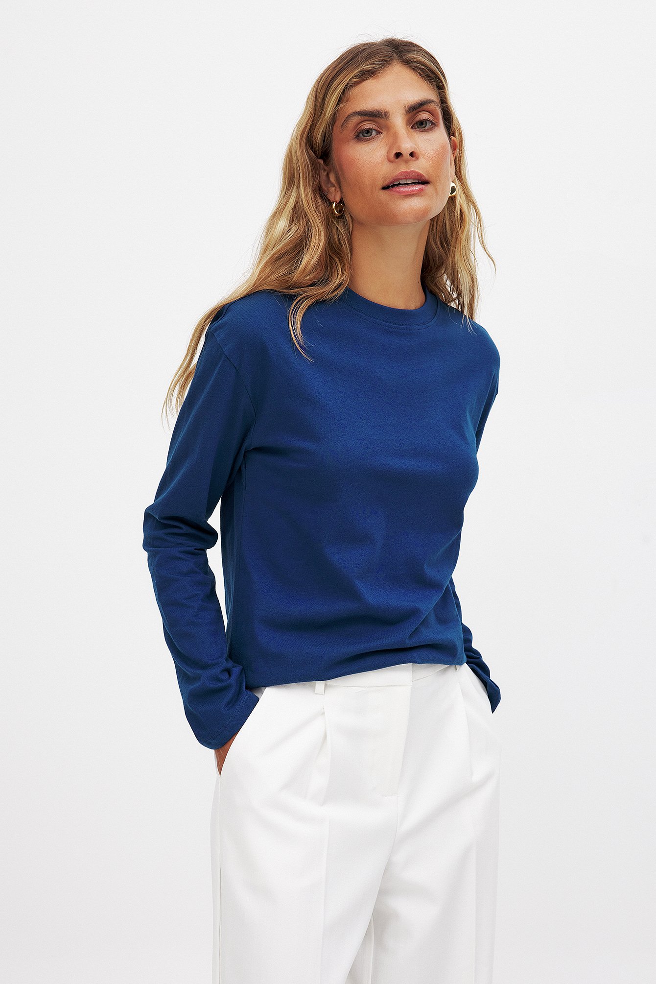 NA-KD Basic Oversized Long Sleeved Top - Basic Tops - Blue - XS (EU 32) - NA-KD / NAKD