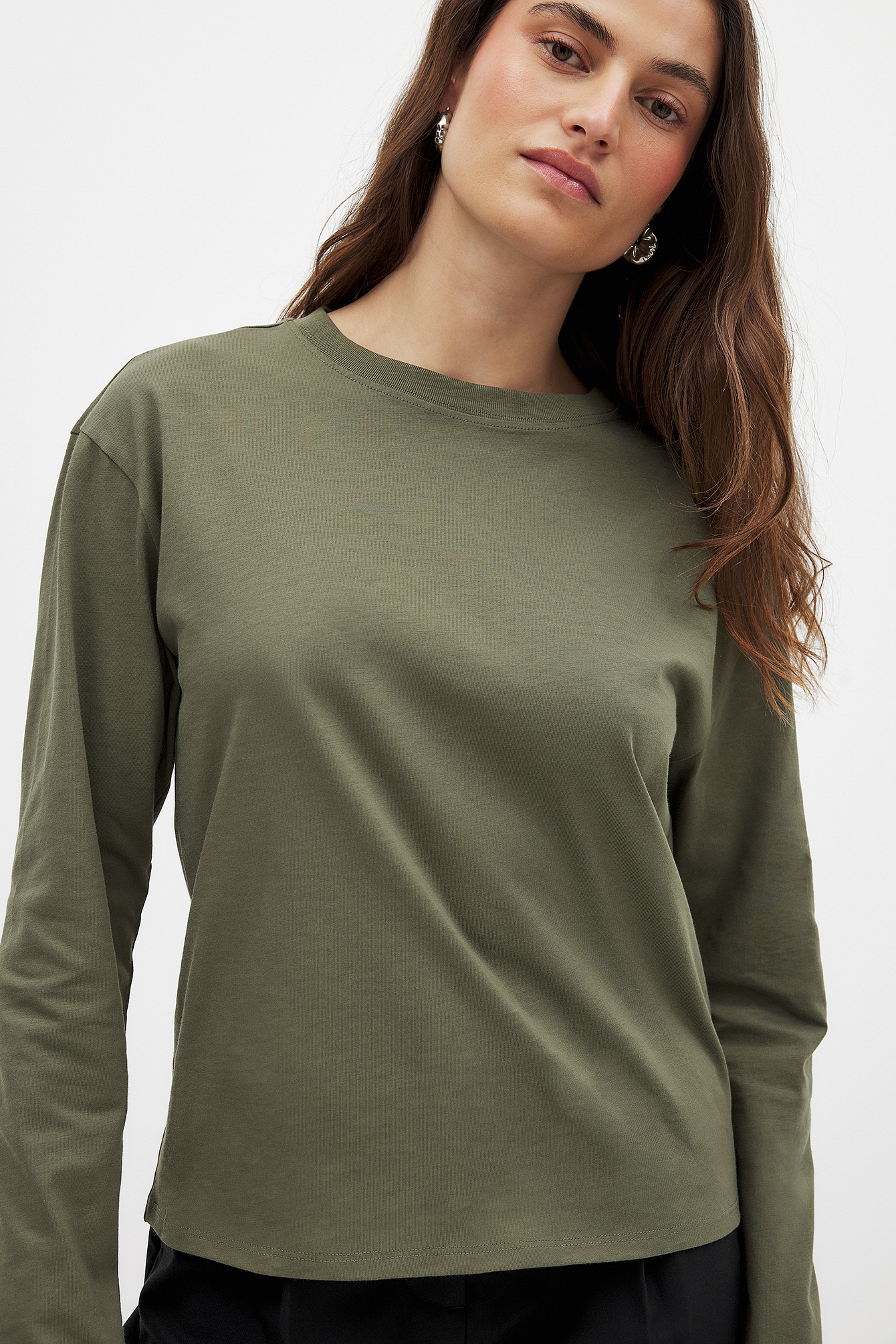 NA-KD Basic Oversized Long Sleeved Top - Basic Tops - Green - XS (EU 32) - NA-KD / NAKD