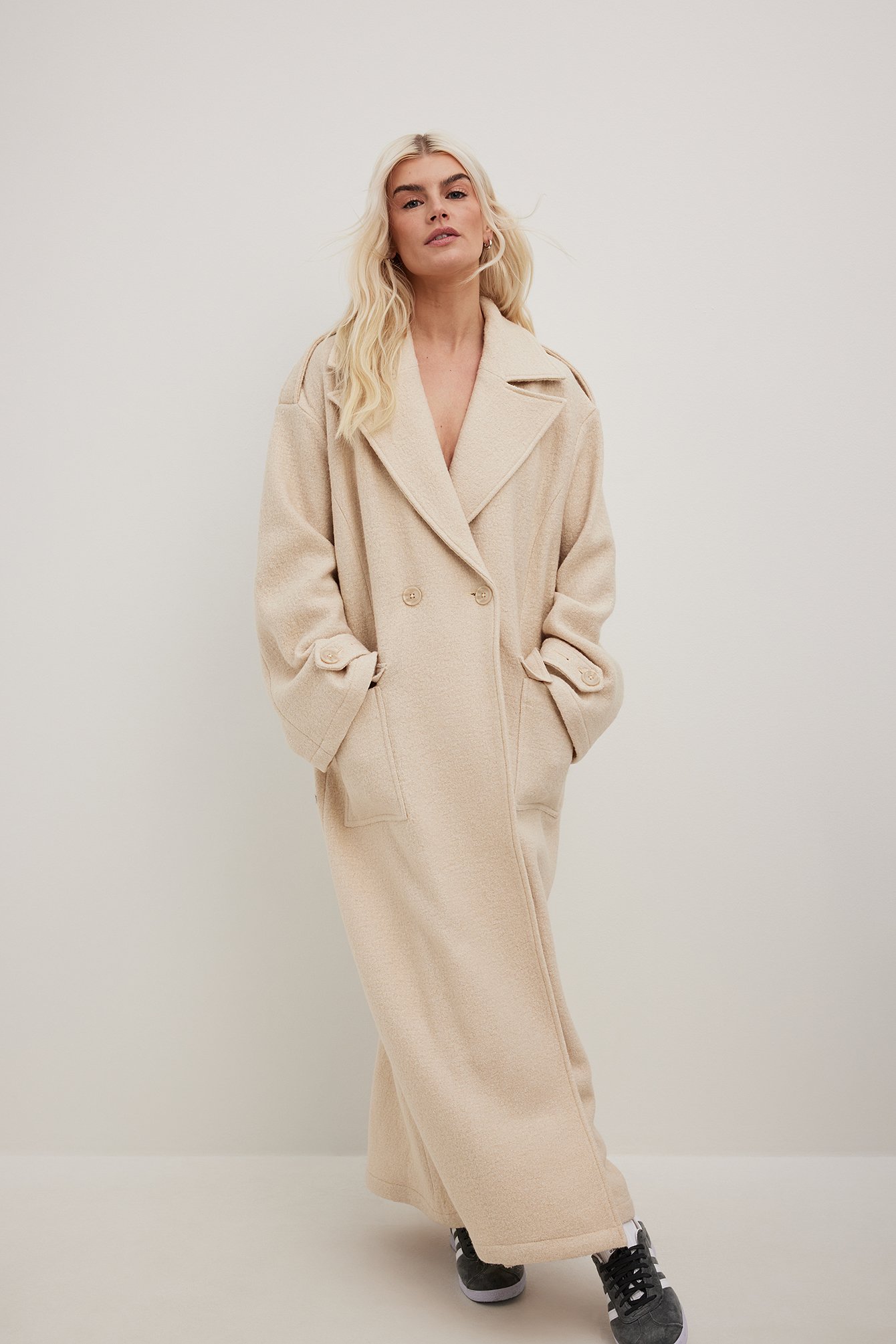 Oversized Loose Wool Blend Coat Beige | NA-KD