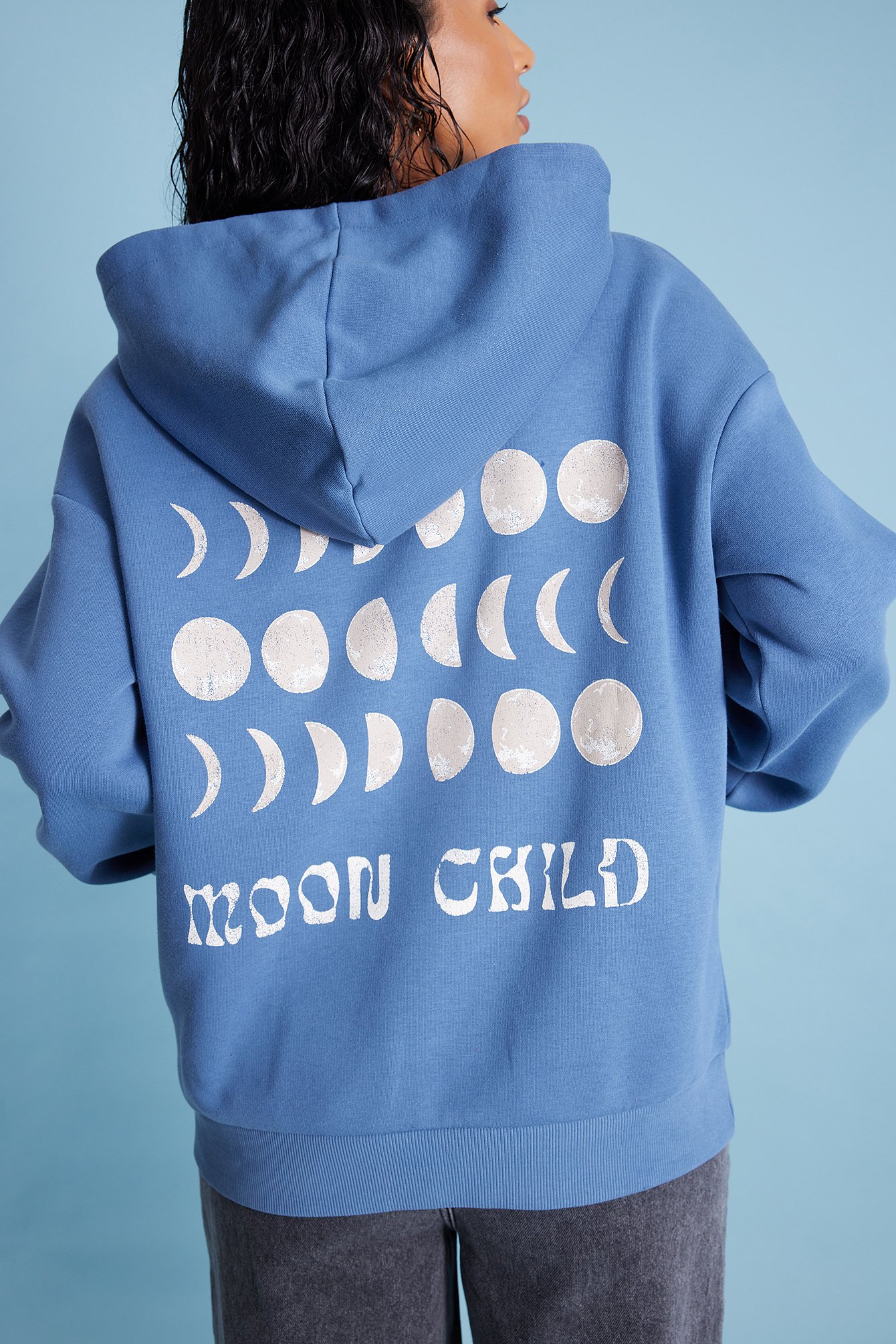 Dark Blue Moon Child hættetrøje i overstørrelse