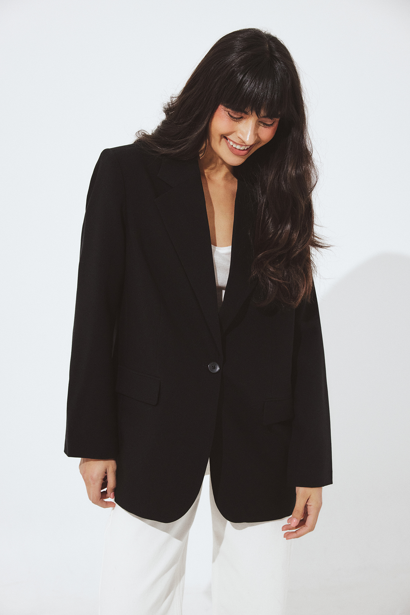 Maxi oversized blazer met één knoop Zwart | NA-KD
