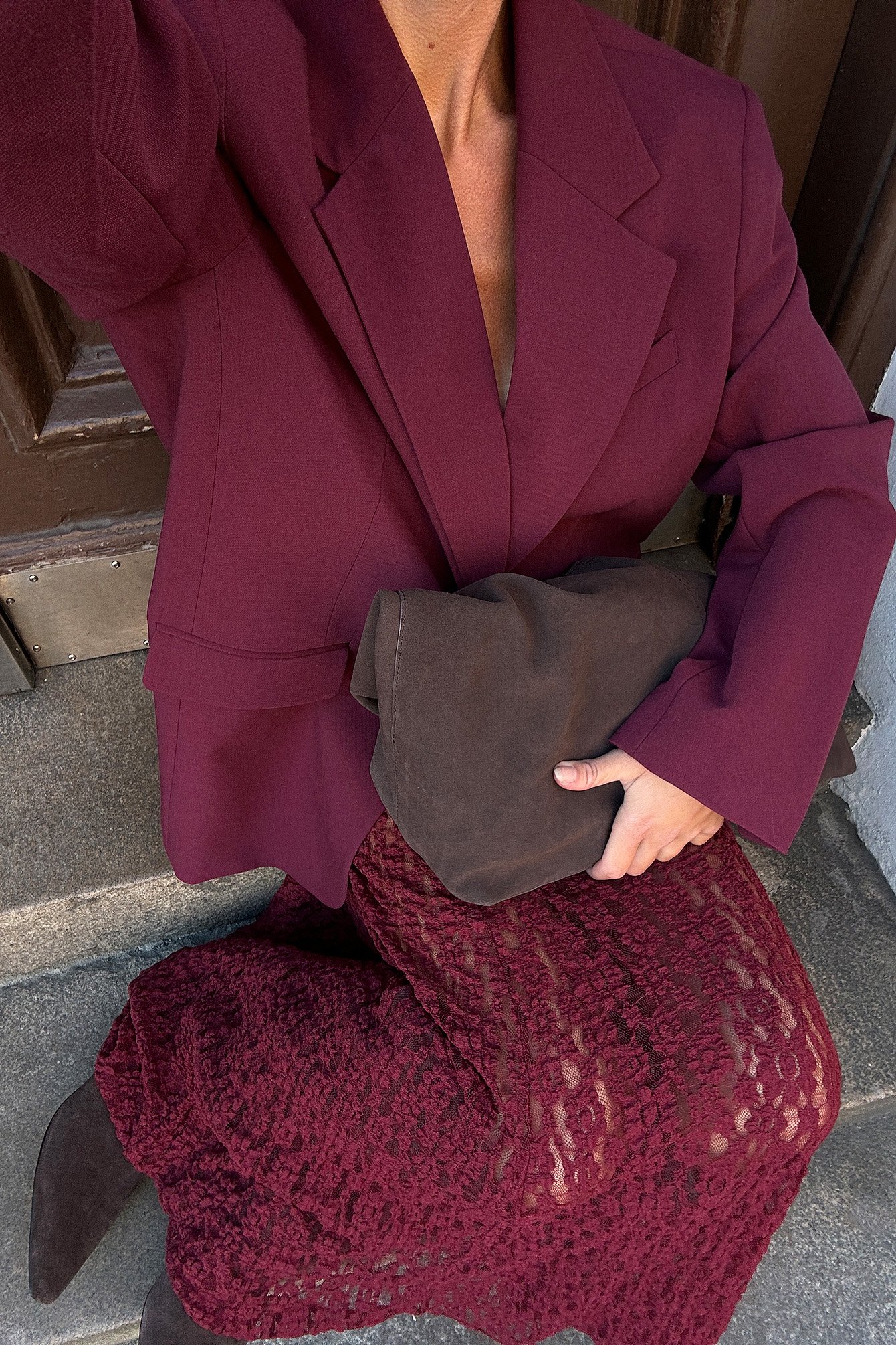 NA-KD Maxi Oversized One Button Blazer - Tailored Blazers - Burgundy - EU 32 - NA-KD / NAKD