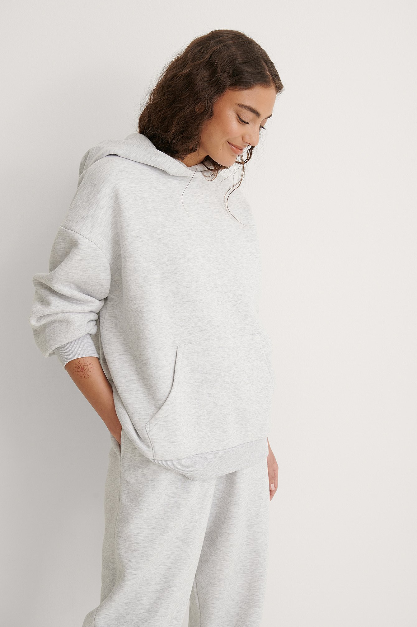 Grey Melange Organisch oversized hoodie met zakken