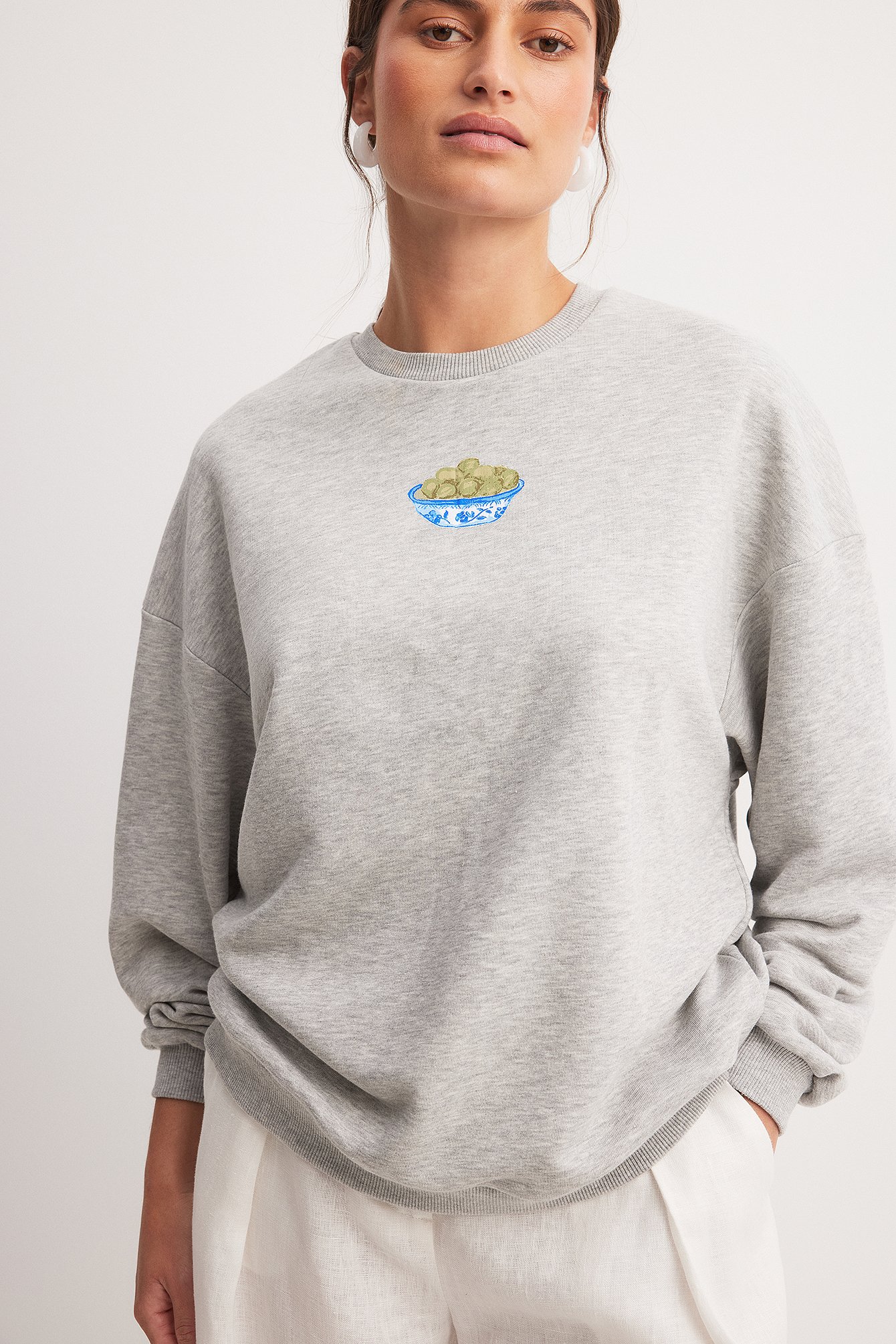 Oversized Print Detail Sweater Grey NA-KD
