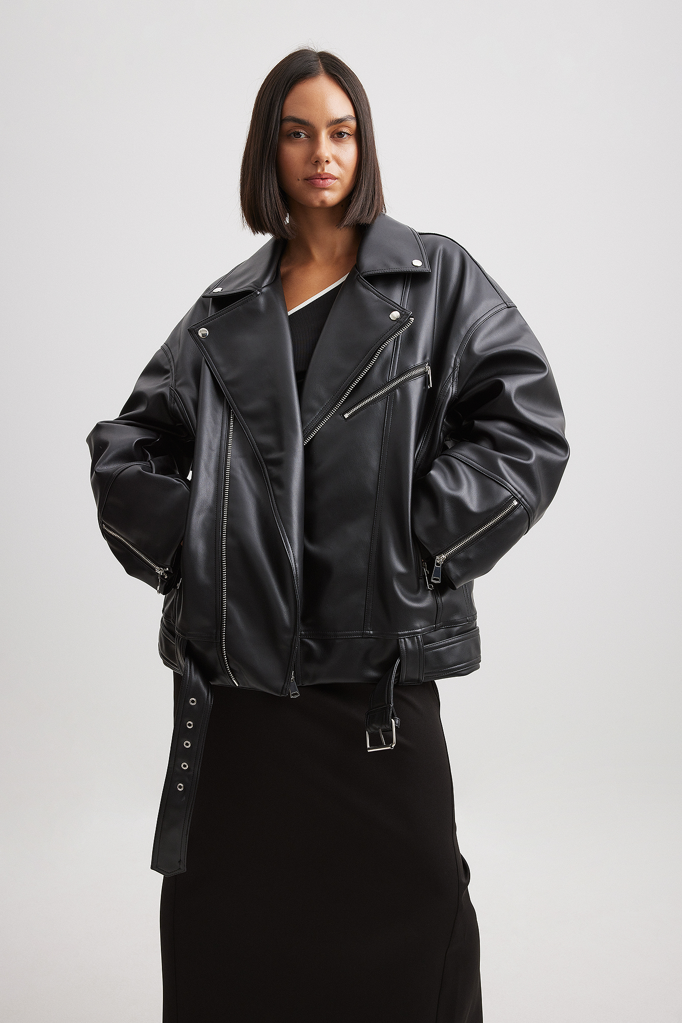 Veste motard oversize en similicuir Noir NA-KD