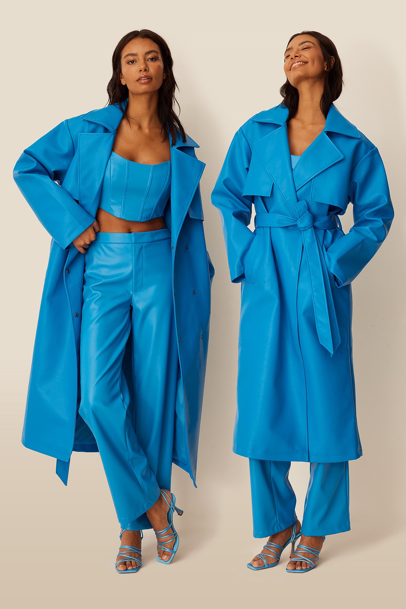 Blue Cappotto trench oversize in PU