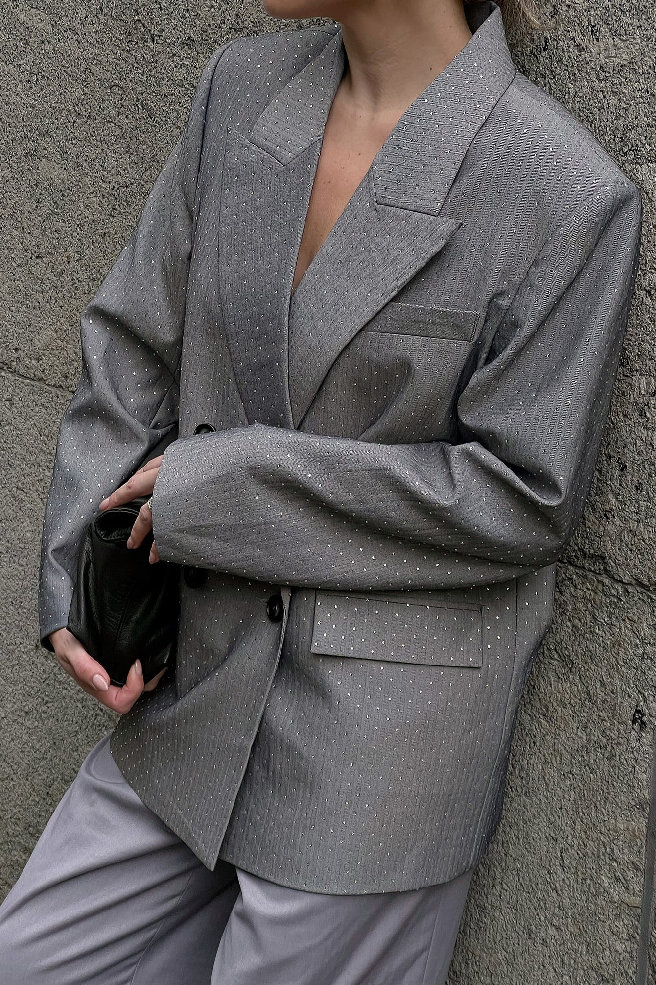 Michaela Delér x NA-KD Oversized Rhinestone Blazer - Oversized Blazers - Grey - EU 34 - NA-KD / NAKD