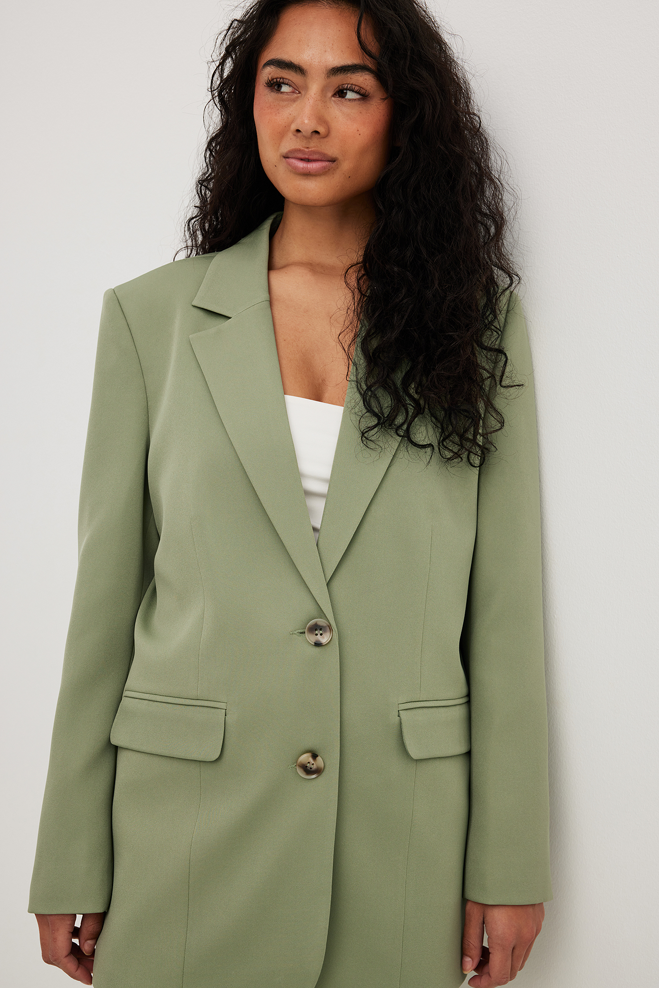 Blazer oversize à surpiqûres Vert | NA-KD