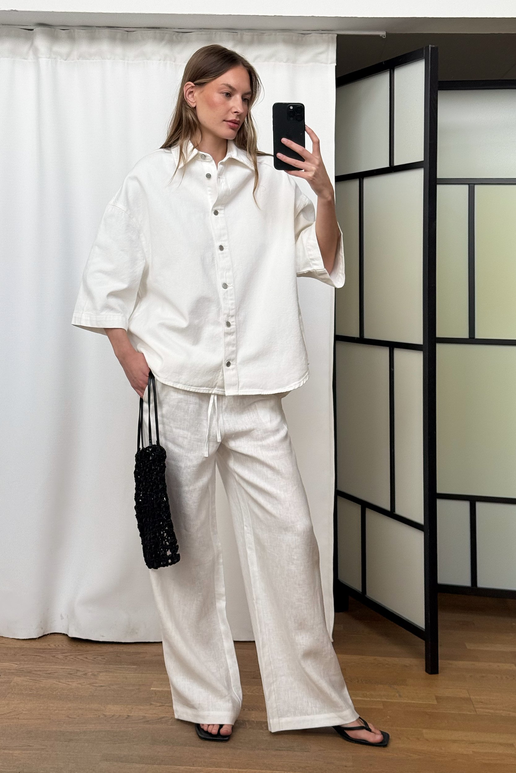 NA-KD Oversized Short Sleeve Denim Shirt - Spijkerblouses & Denim Shirts - Gebroken wit - XS - NA-KD / NAKD