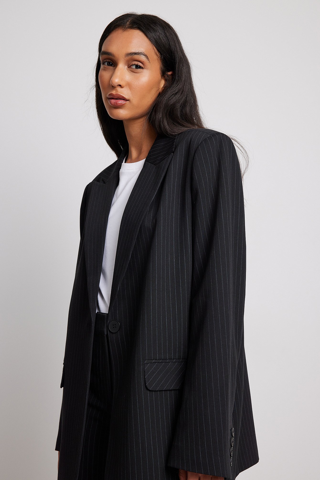 Black Pinstripe Oversized blazer met rechte pasvorm