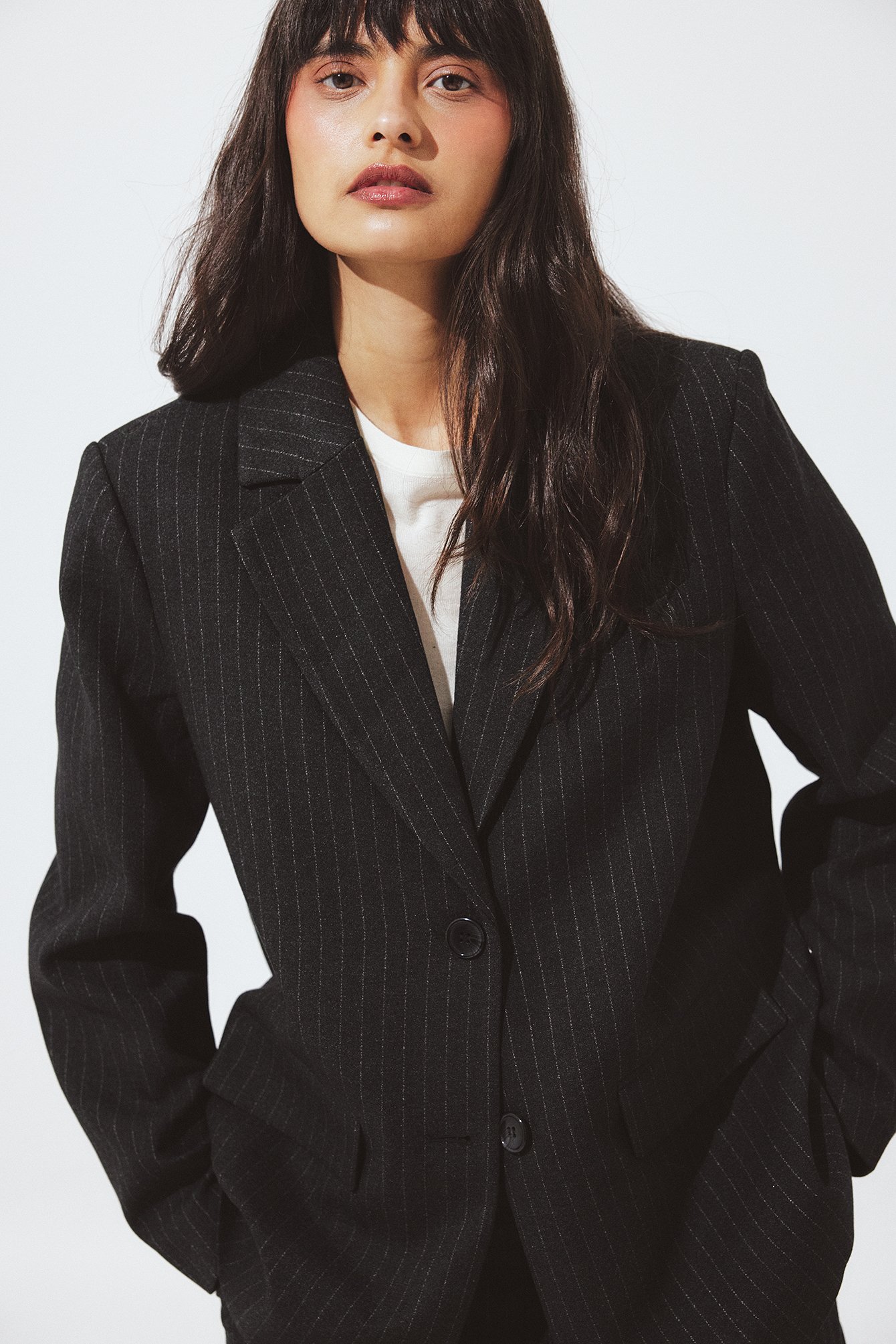 NA-KD Oversized Structured Blazer - Tailored Blazers - Grey,Stripe - EU 44 - NA-KD / NAKD