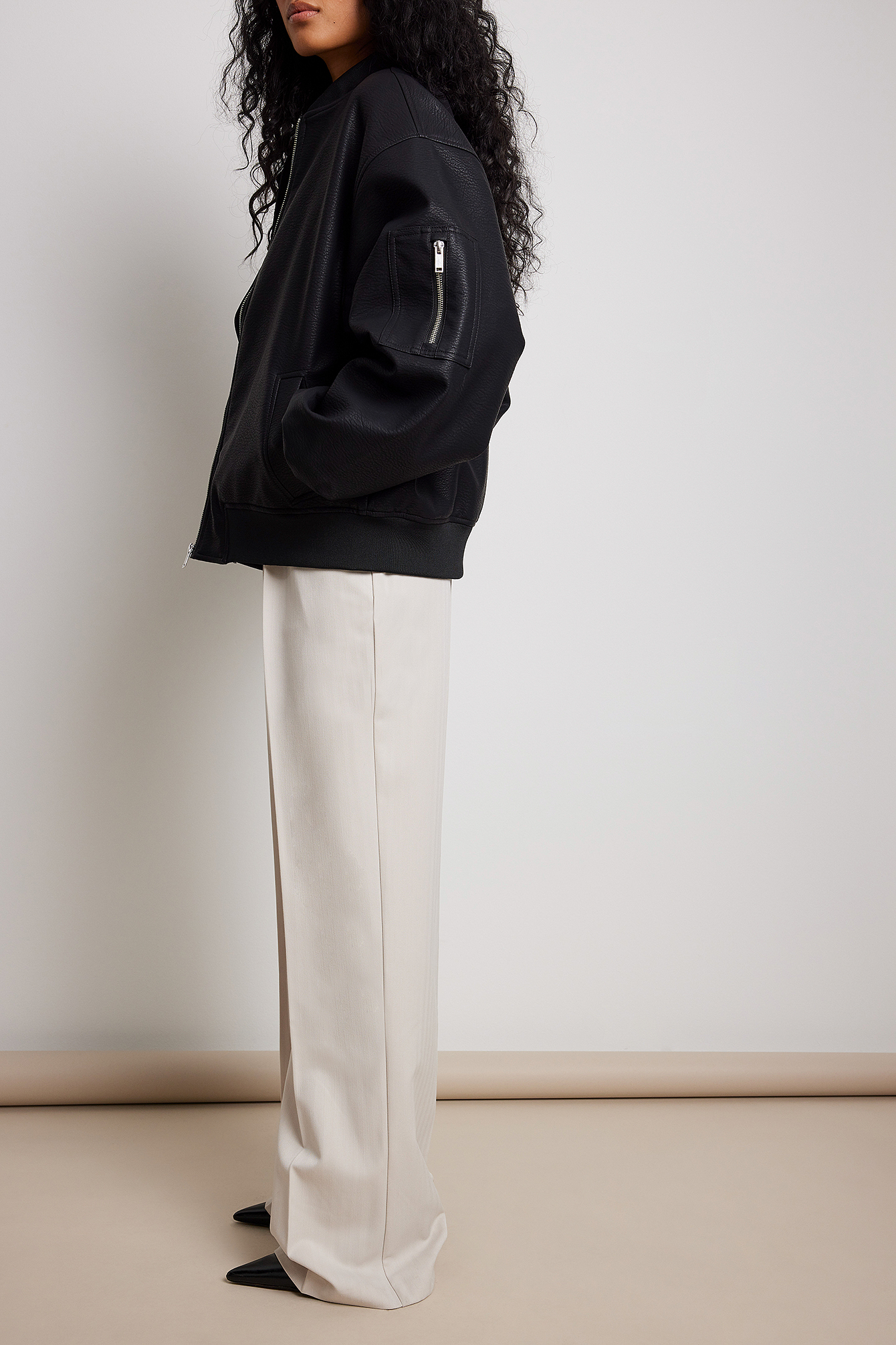 Oversized Structured Pu Bomber Jacket 
