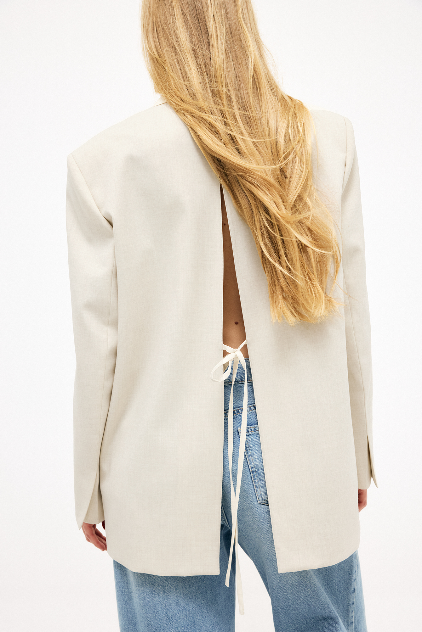 Oversized Tie Back Detail Blazer - Long Blazers - Beige - EU 32 - NA-KD / NAKD