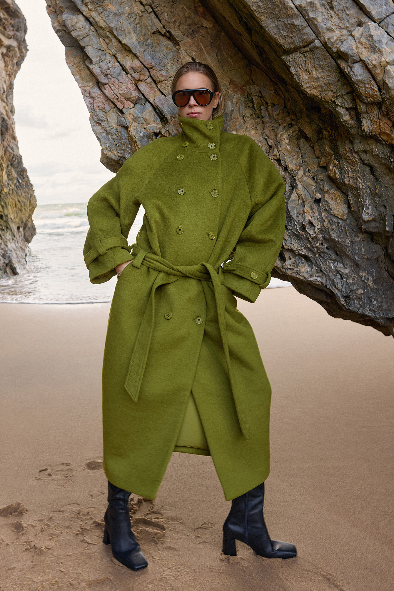 Hanna Stefansson x NA-KD Oversized Wool Blend Scarf Coat - Winter Jackets - Green - EU 42 - NA-KD / NAKD