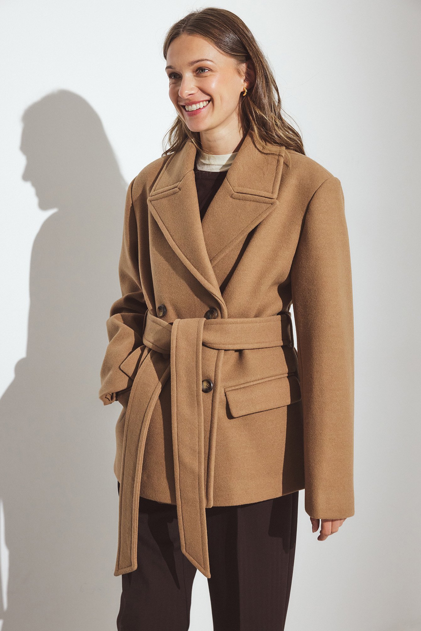 NA-KD Oversized Wool Blend Short Coat - Coats - Brown - EU 32 - NA-KD / NAKD