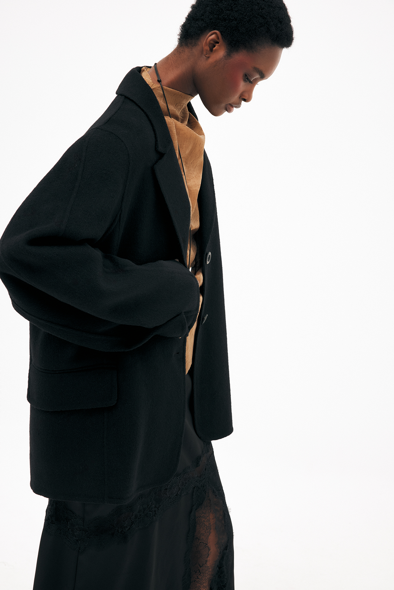 Oversized Wool Blend Sleeve Detail Short Coat - Winter Jackets - Black - EU 42 - NA-KD / NAKD