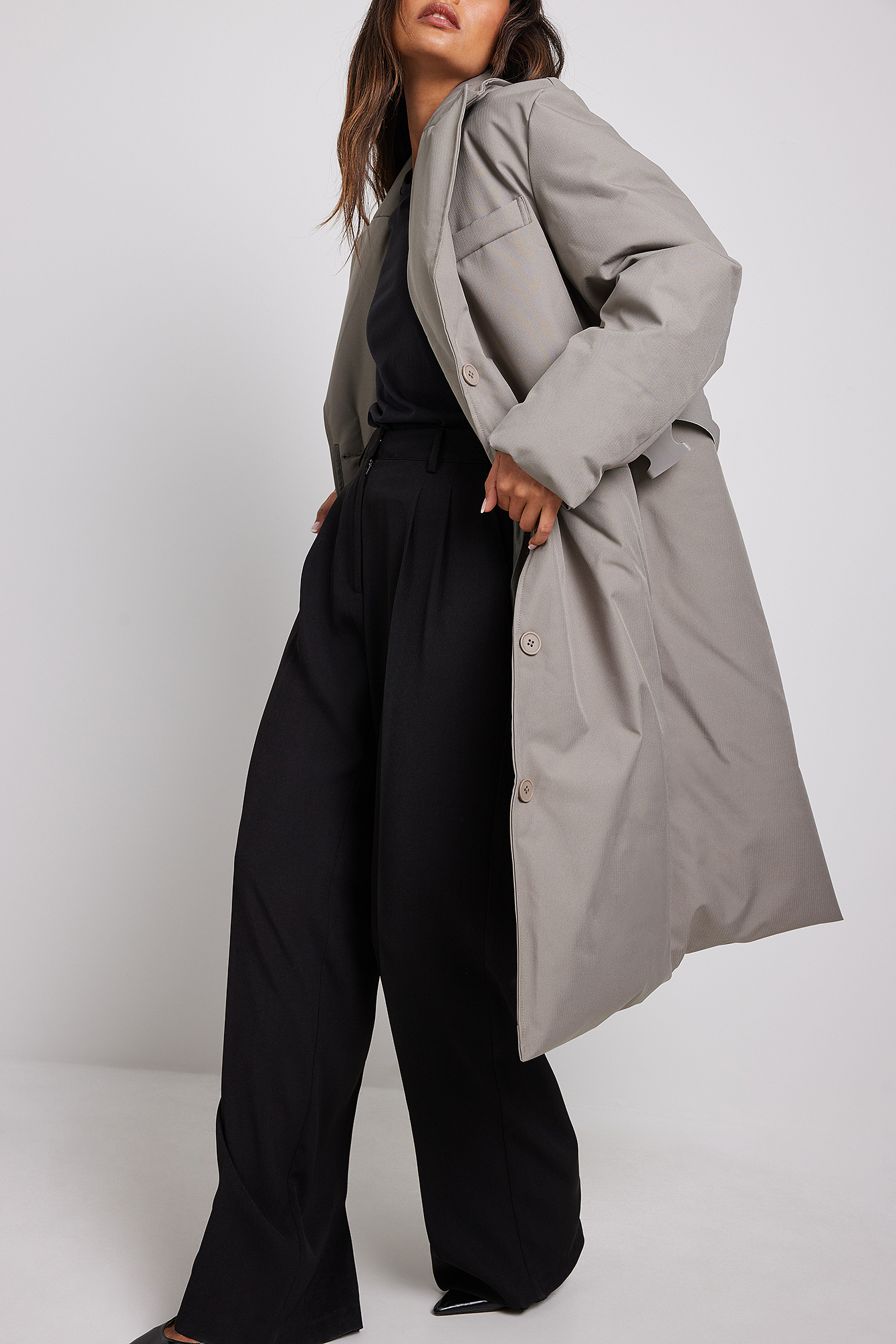 Damen Bekleidung Mäntel Lange Jacken und Winterjacken NA-KD Belted Long Coat in Grau 