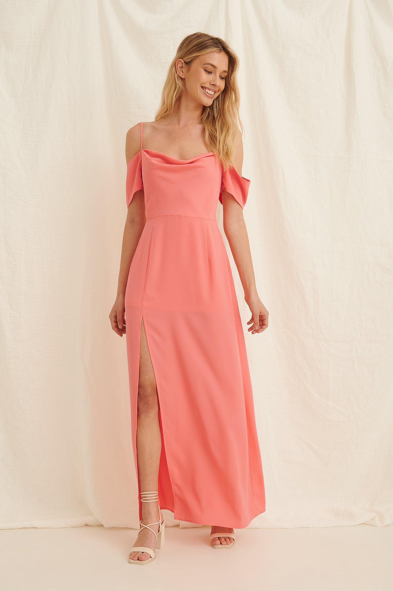 Dusty Coral Draped Detail Recycled Maxi Dress