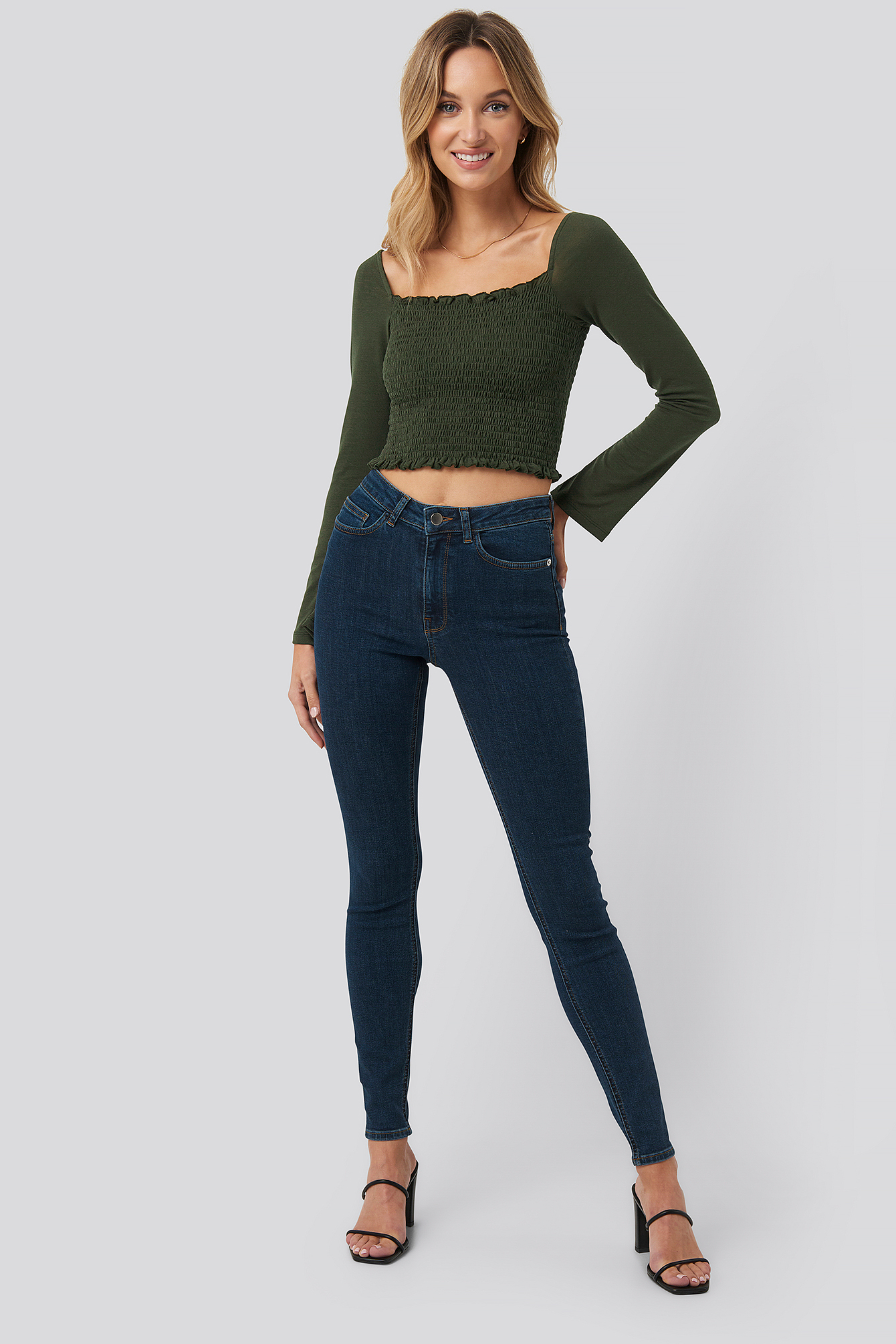 High Waist Skinny Fit Jeans Dark Blue