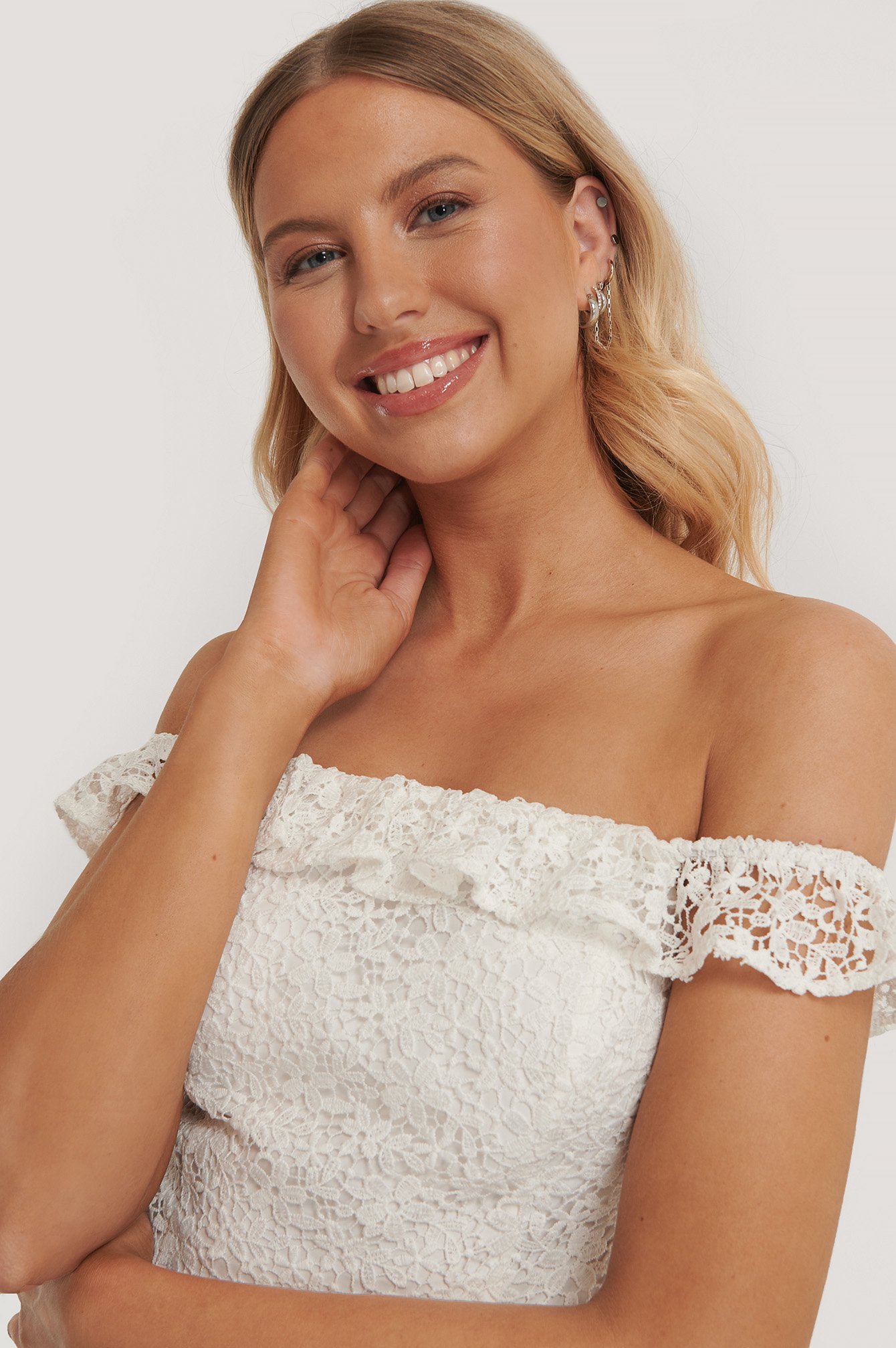 White Recycled Off Shoulder Lace Top