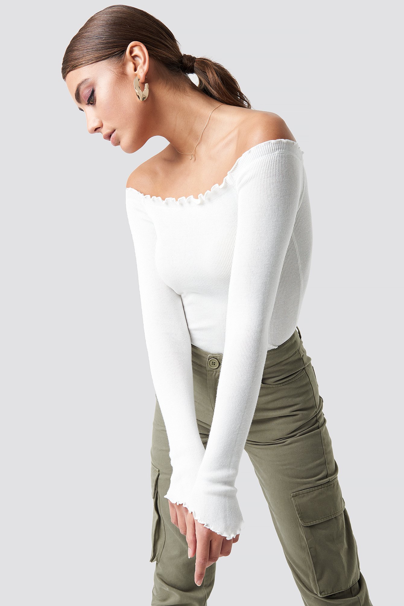 pamela x na-kd -  Off Shoulder Light Knit Top - White
