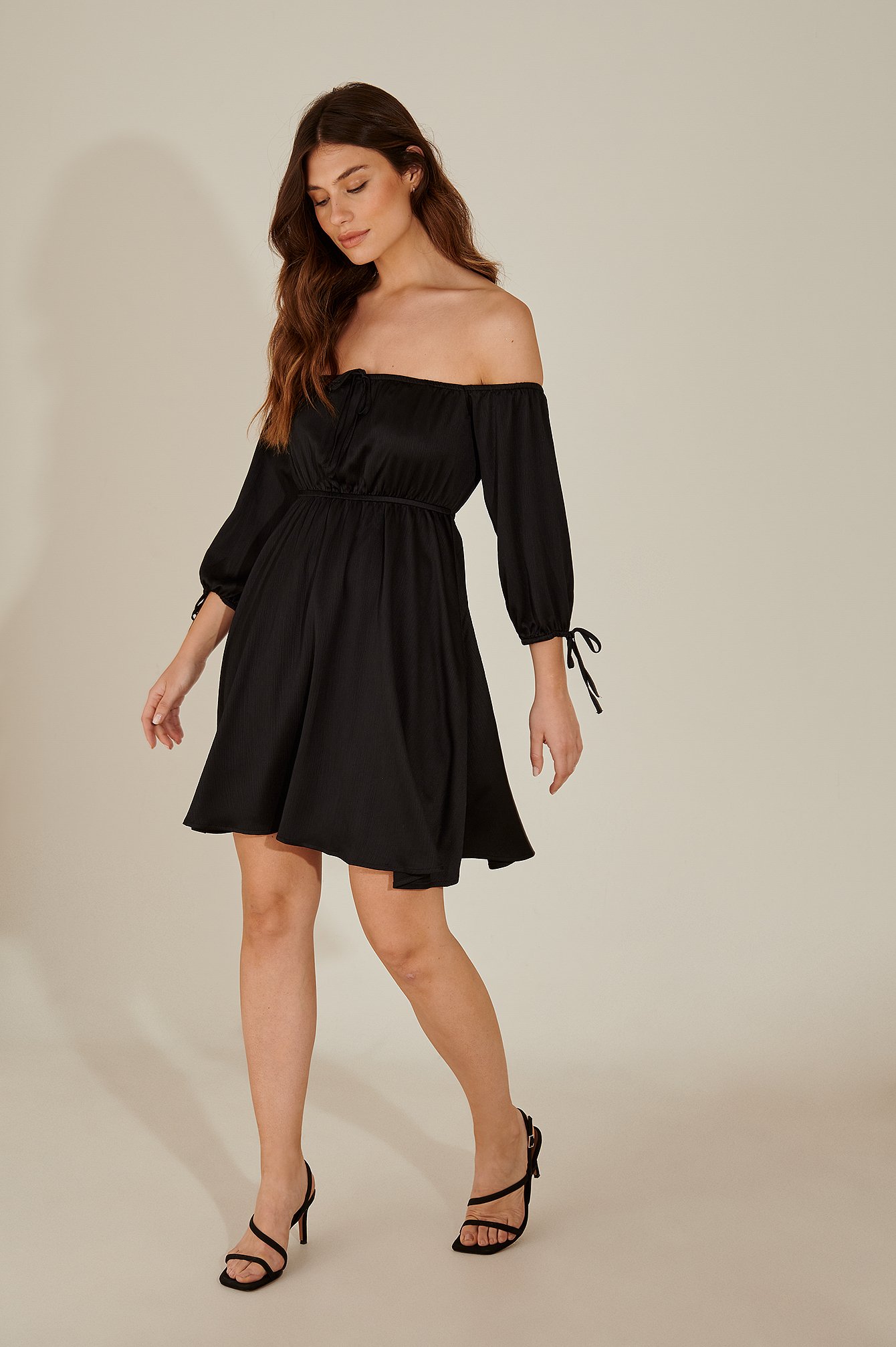 Black Off Shoulder Recycled Mini Dress