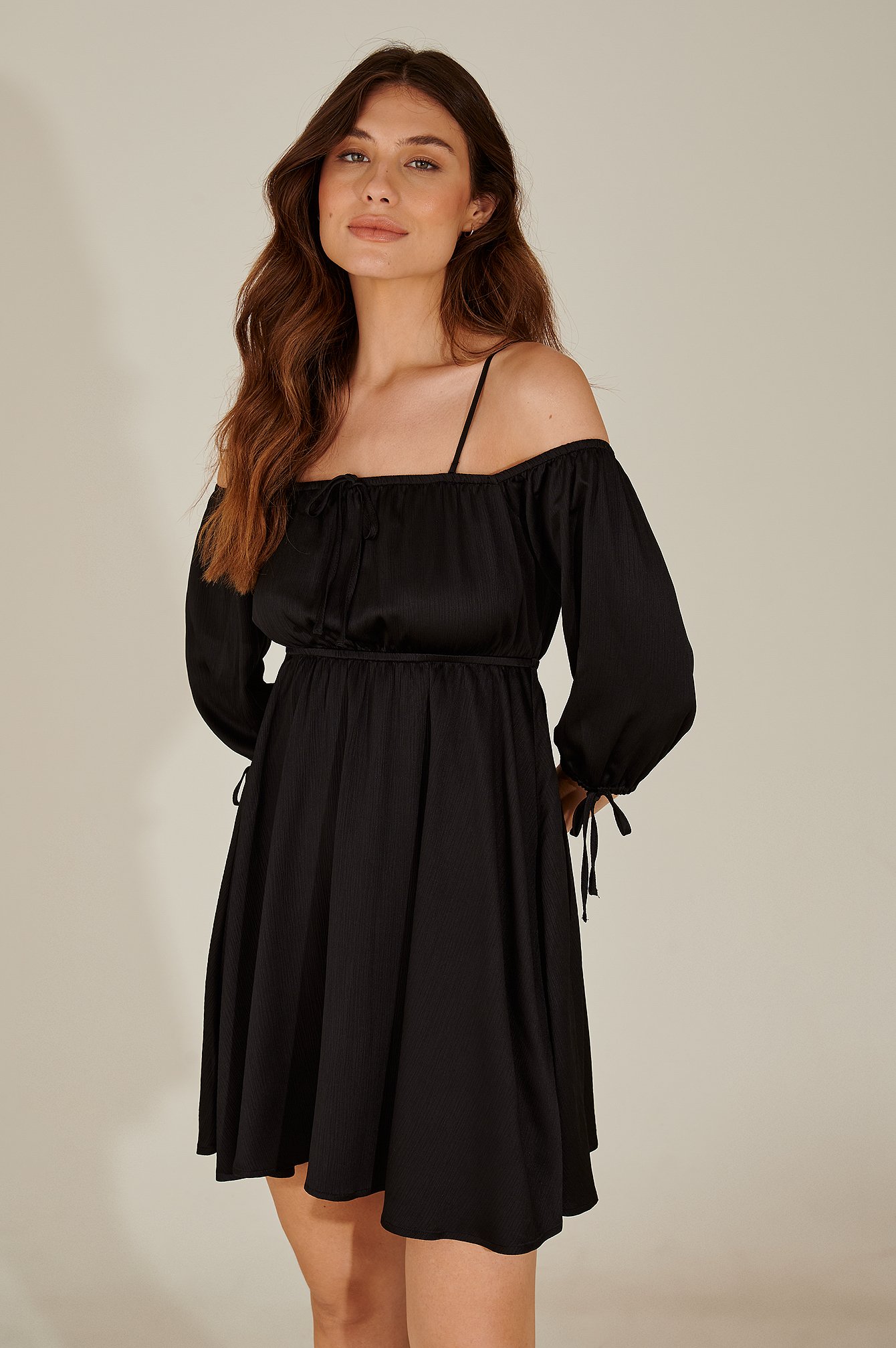 Black Off Shoulder Recycled Mini Dress