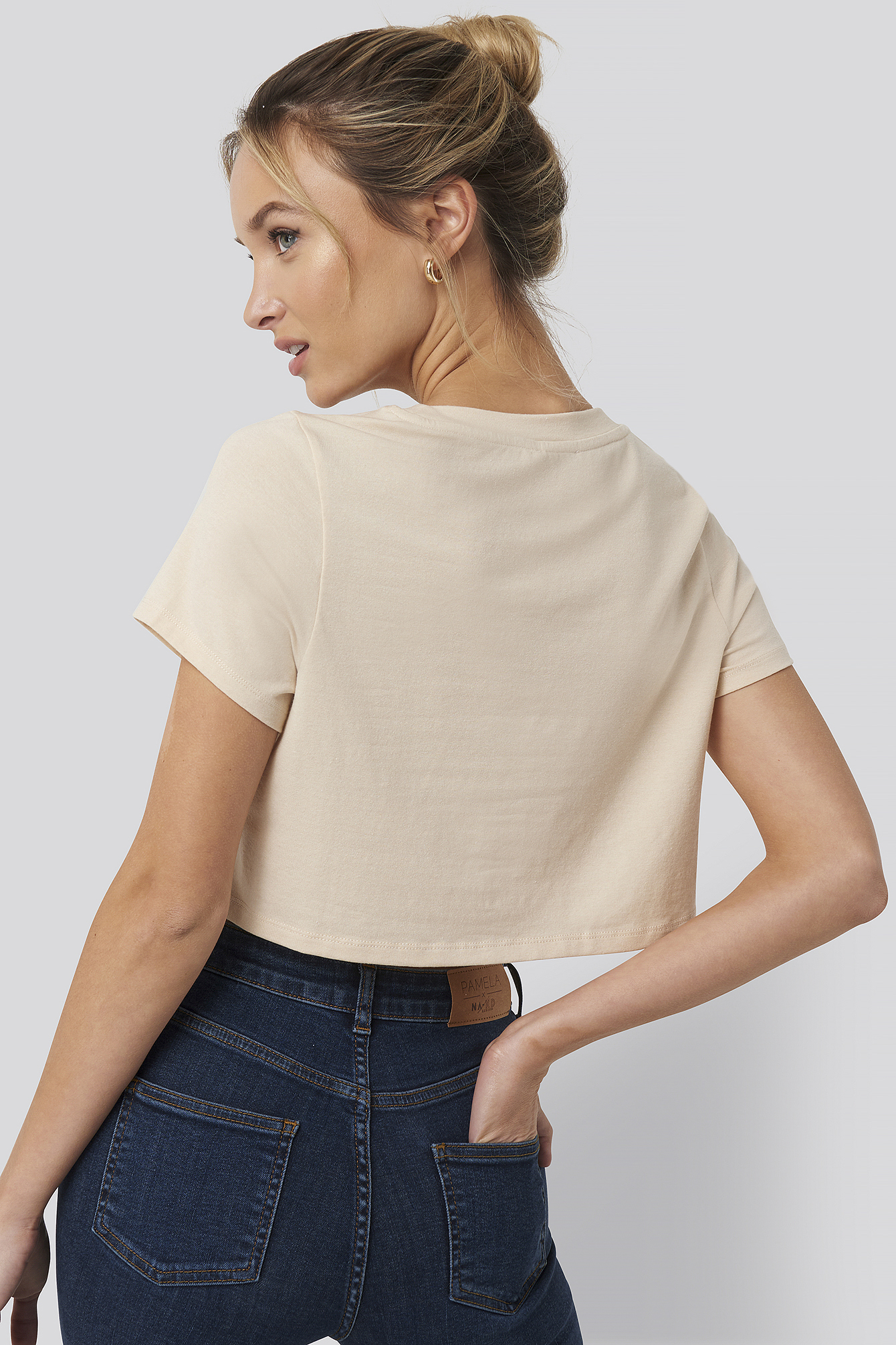 Recycled Raw Hem Cropped T-shirt Beige 